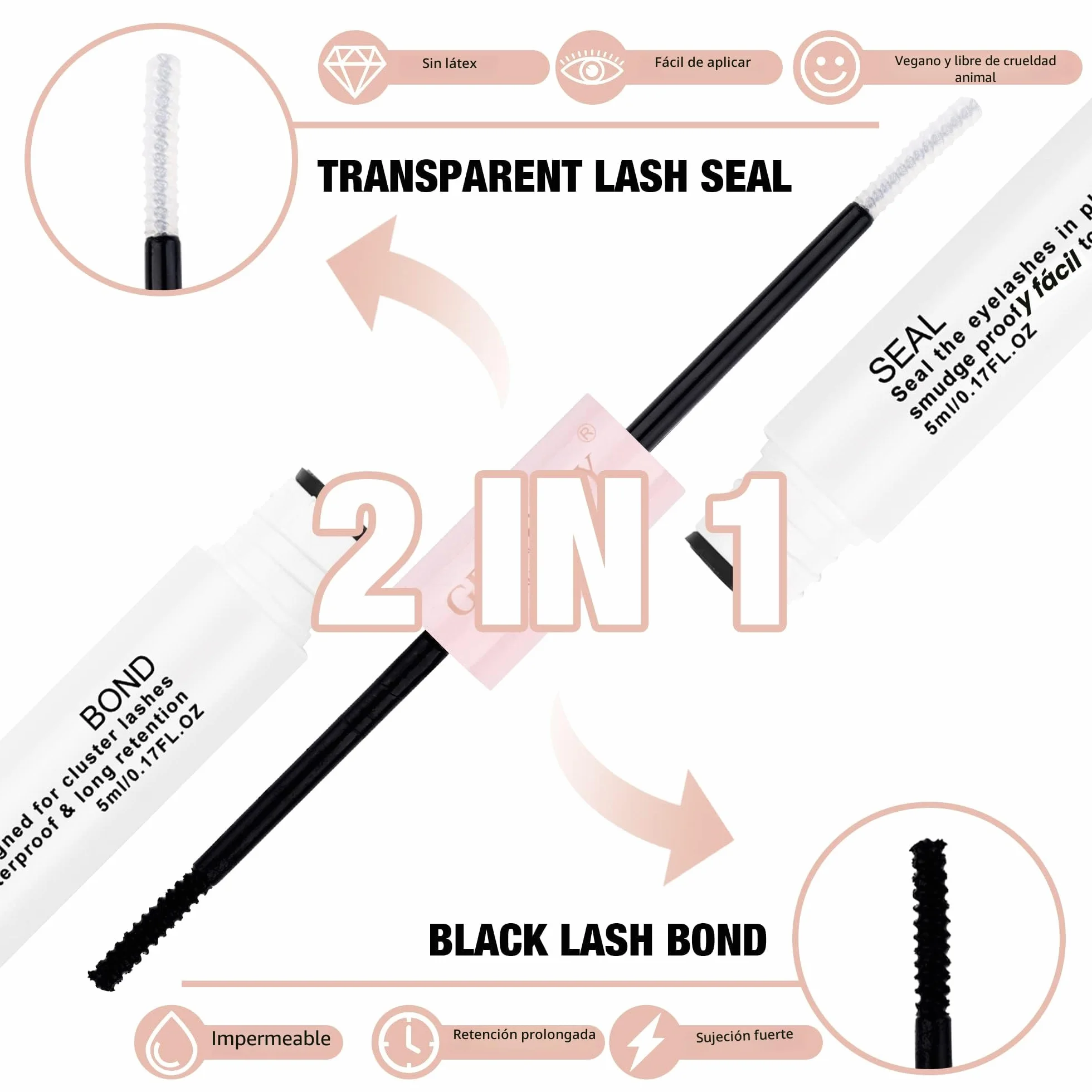 Gemerry Pegamento Pestañas Lash Bond and Seal 2 en 1 5ml+5ml Cluster para Extensiones