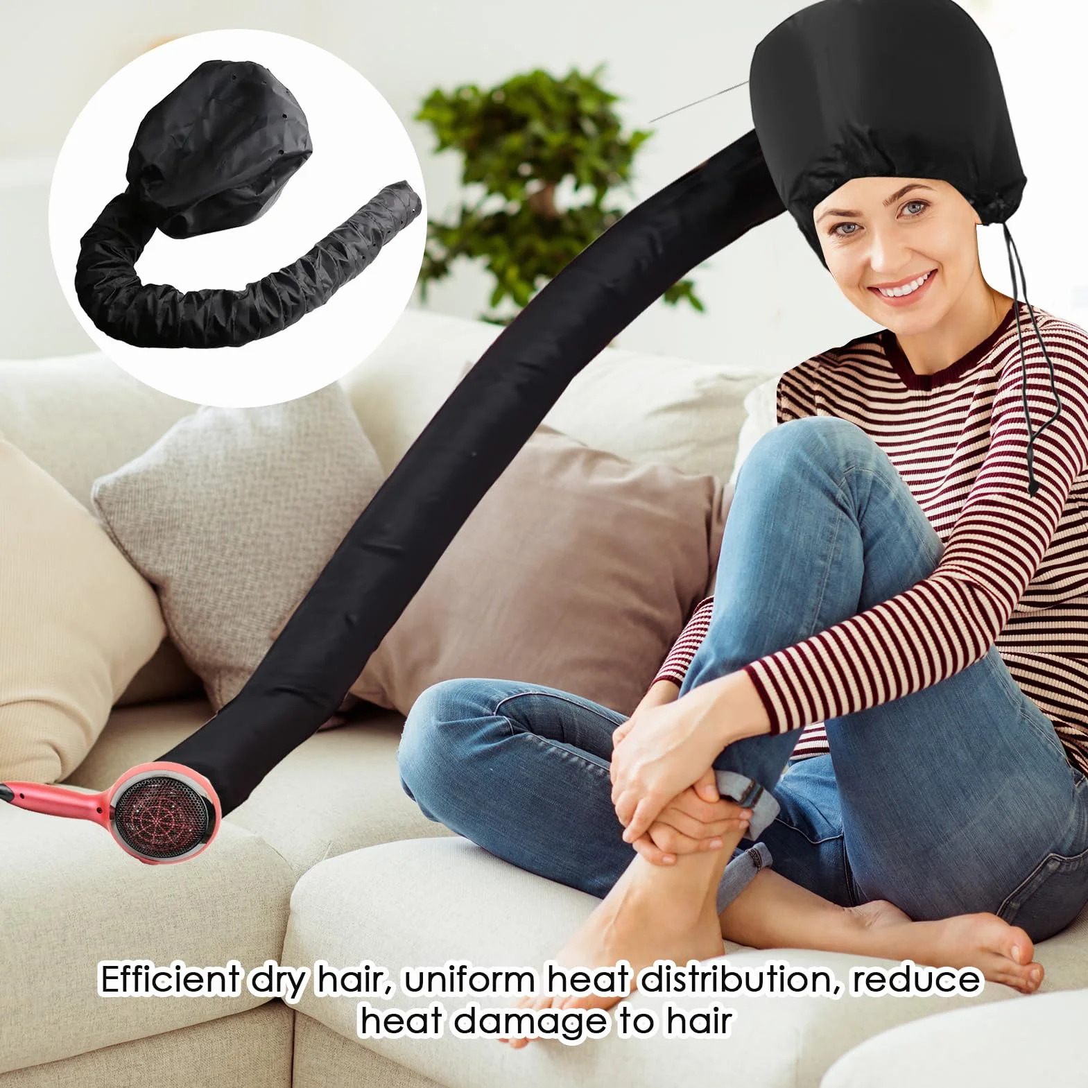Gorro Secador de Pelo con Cordón Ajustable, Casco de Secado para Peinar, Rizar y Acondicionar