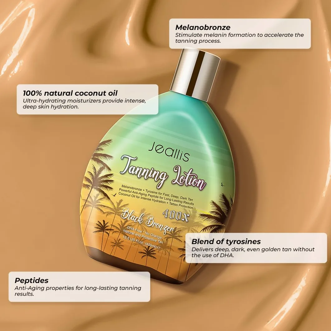 jeallis jeallis Extreme Dark Loción Aceleradora para Camas Solares Interiores y Exteriores con Fórmula Protectora para Tatuajes Sin Dha, 350 ml