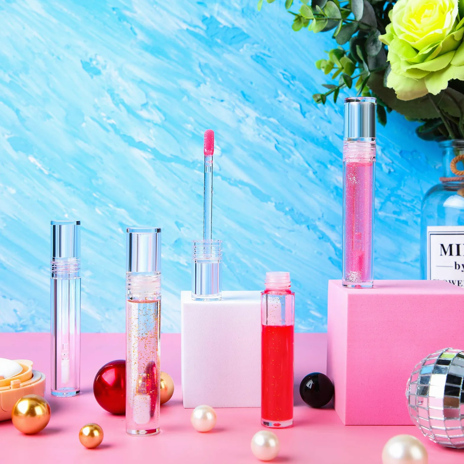 Hsei 100 tubos vacíos para brillo de labios con varita, a granel, resistentes, transparentes, para bálsamo labial, tubos rellenables, con tapones de goma para viajes, cosméticos, bricolaje, maquillaje