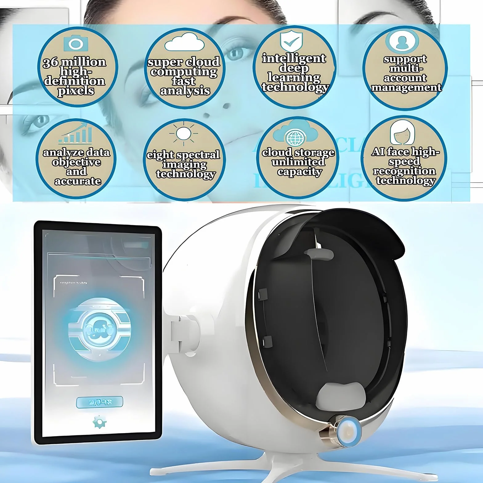 Analizador Digital De Piel con Detector De IA, Máquina Inteligente De Análisis Facial, Analizador De Humedad Facial 3D, con Pantalla HD De 13,3/21,5 Pulgadas 21.5in