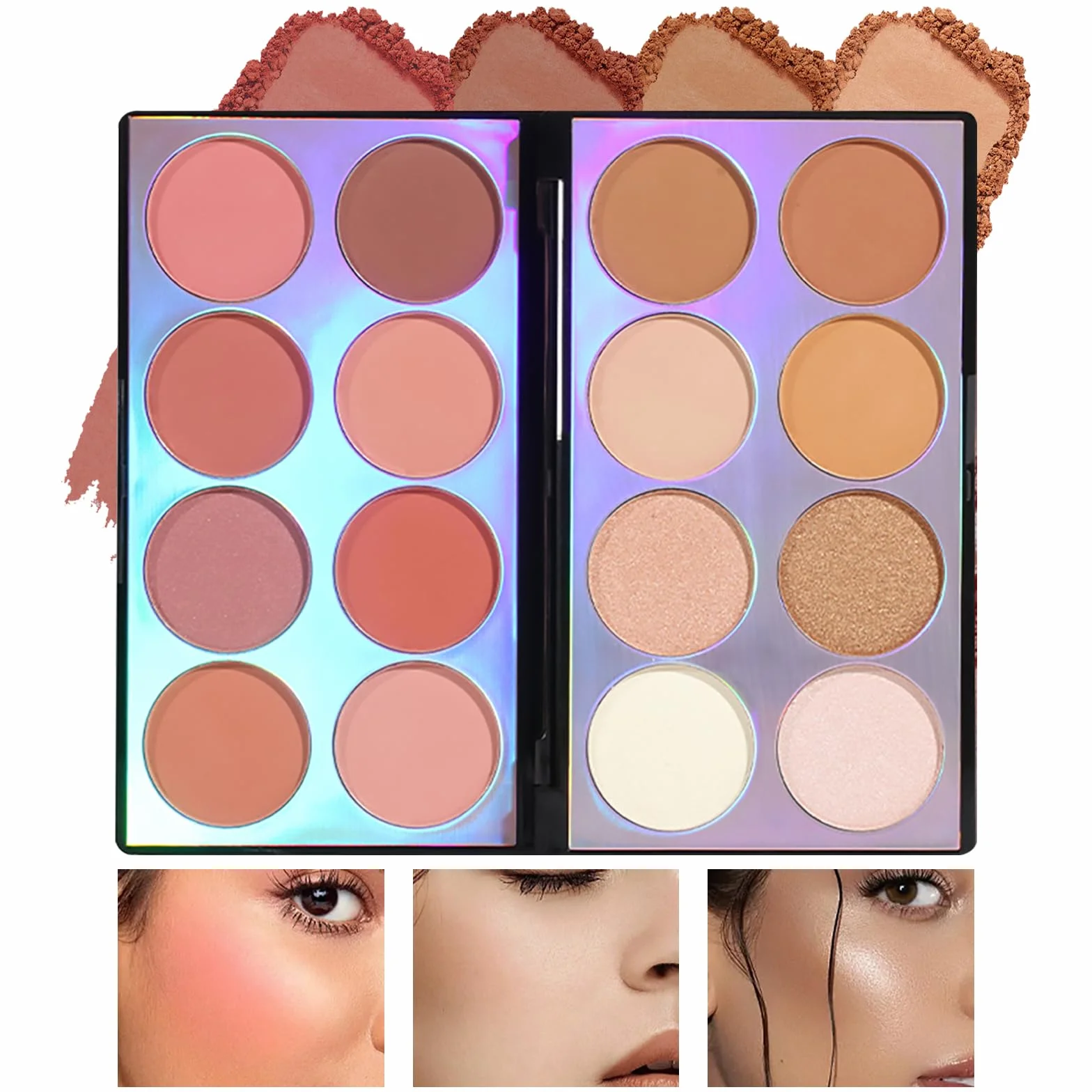 Prreal Paleta de 16 Colores Contorno Rubor Multifuncional 3 en 1 Maquillaje Polvo