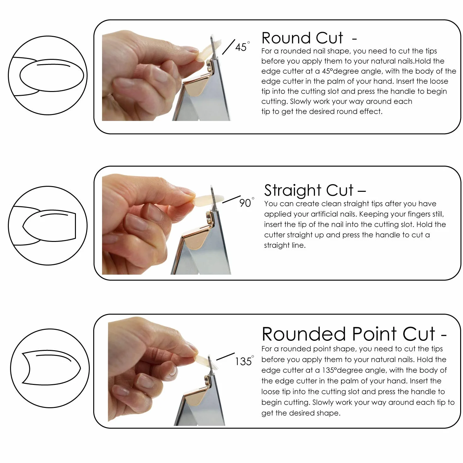 TRIXES Cortaúñas de Acrílico de 3 Vías para Uñas Acrílicas - Acero Inoxidable Herramienta Profesional de Manicura y Pedicura