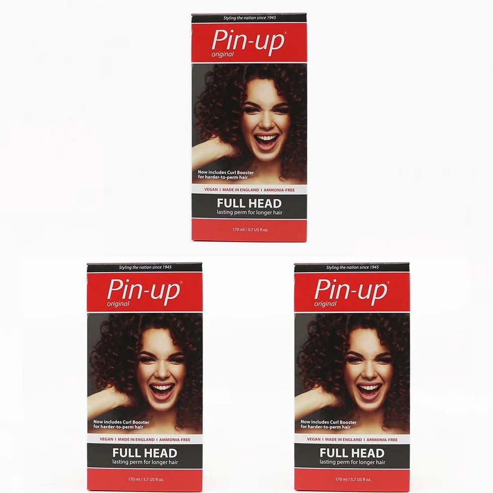 Pin Up Full Head Home Perm Kit, set de permanente casera para rizos naturales y duraderos, rico en proteínas para un cabello suave y brillante, apto para todo tipo de cabello, 3 x 170 ml