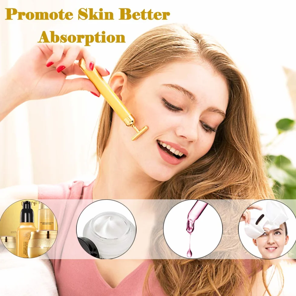 24k Golden Pulse Facial Masajeador Eléctrico para Piel Sensible Lifting Antiarrugas