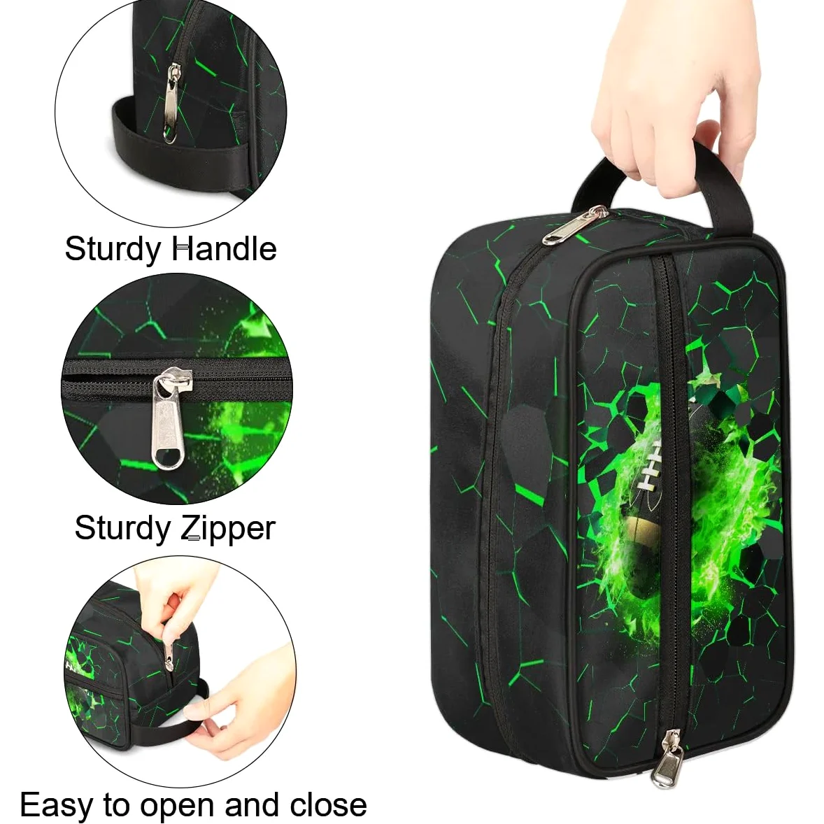 Neceser de viaje para niños y niños, kit impermeable para colgar para hombres, funda de transporte Cool Switch compatible con Nintendo Switch y consola OLED New Switch, verde (Green Football),