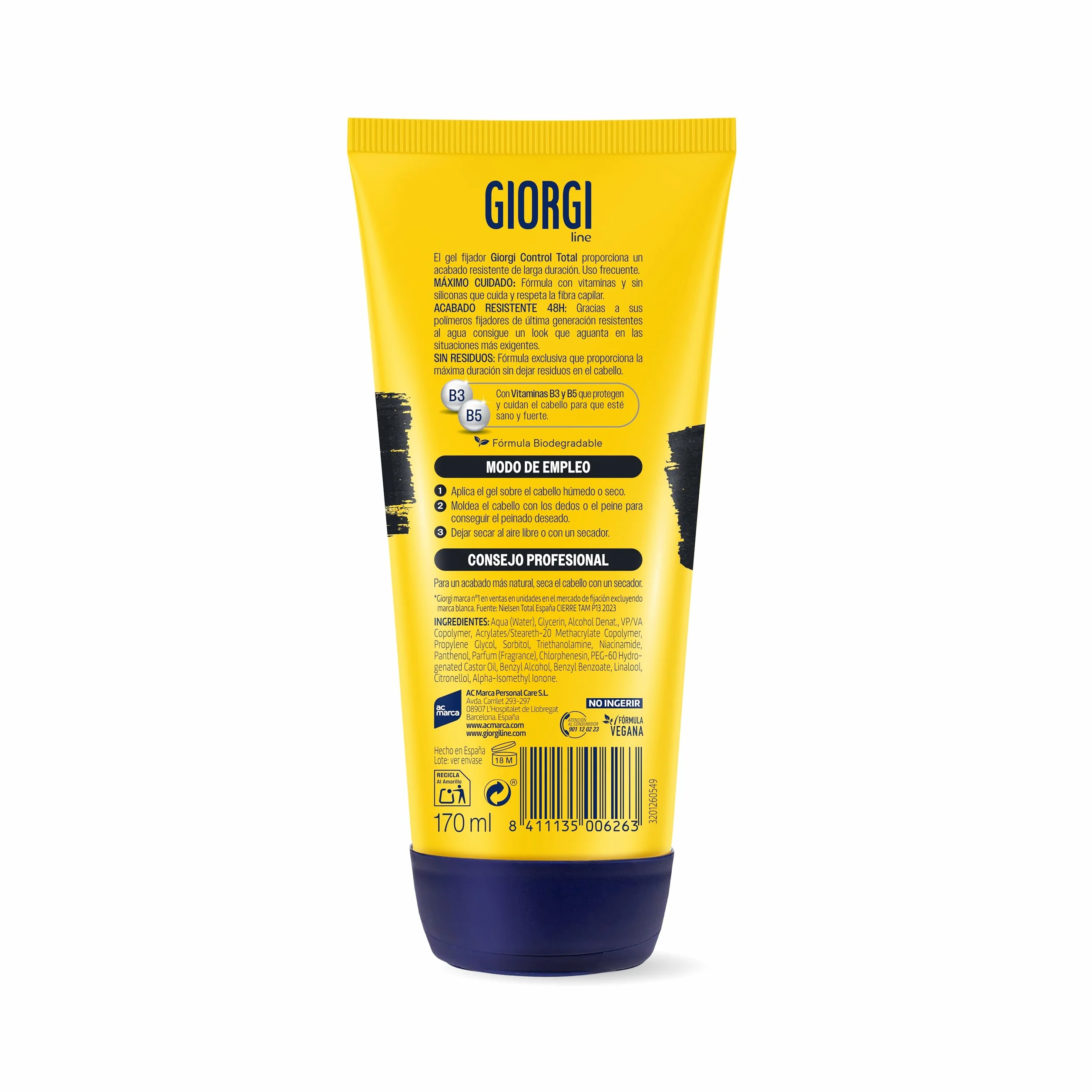 Giorgi Line Gomina Extra Fuerte XXL con Vitaminas B3 y B5 Fijación 3 Extrafuerte Duración 48h Sin Alcohol ni Siliconas Acabado Brillante 240 ml