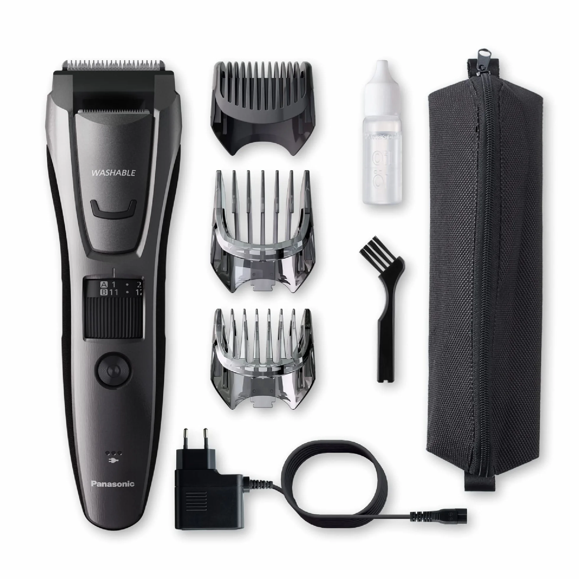 Panasonic ER-GB80-H503 Trimmer de Barba, Cabello y Cuerpo para Hombres, Afeitadora Portátil, 39 Configuraciones de Longitud, 3 Accesorios, Detallado, Operación Inalámbrica y con Cable, Plateada Oscura
