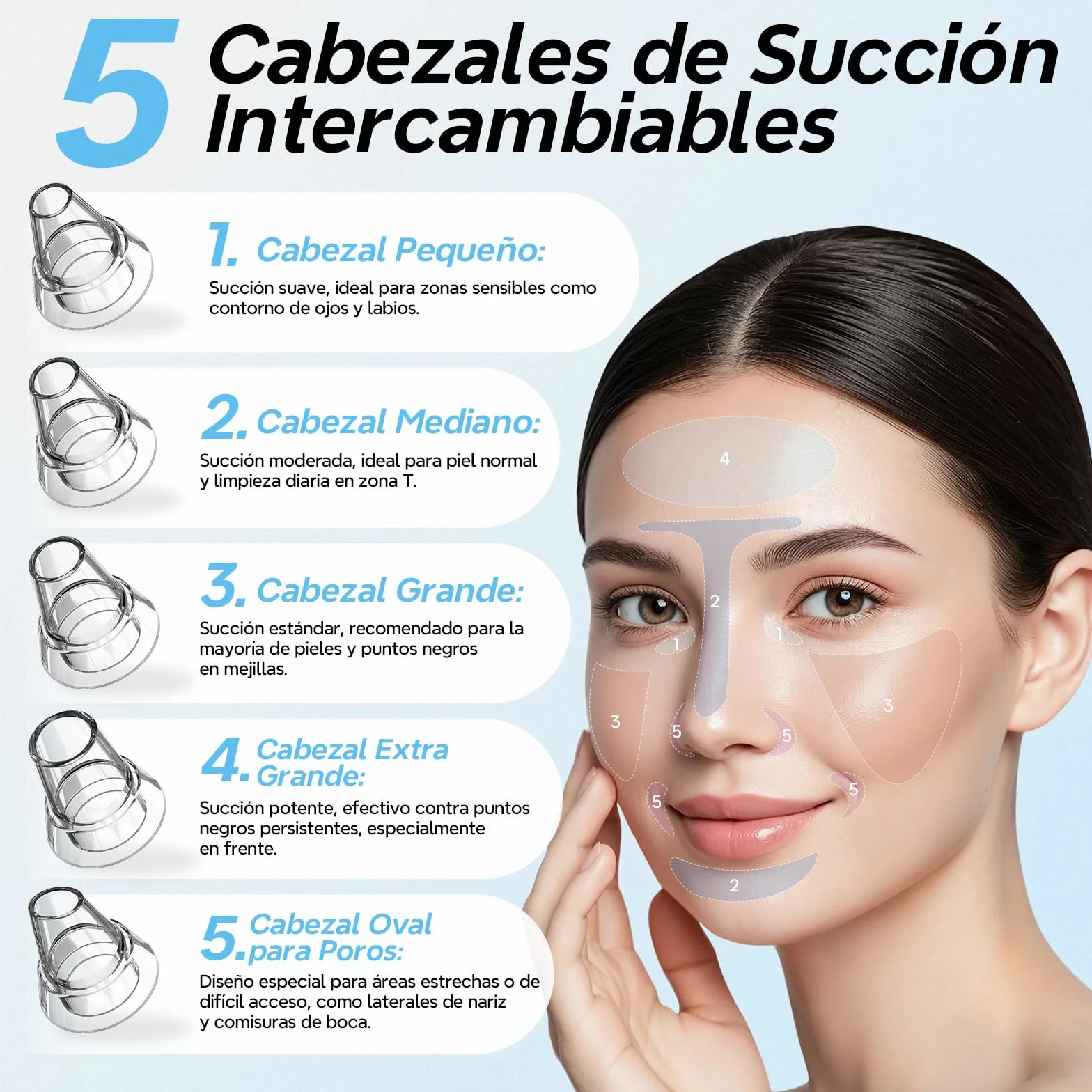Succionador de puntos negros 5 Boquillas 3 Modos Limpieza Facial Nasal Kit Eliminar Comedones Acné Graso