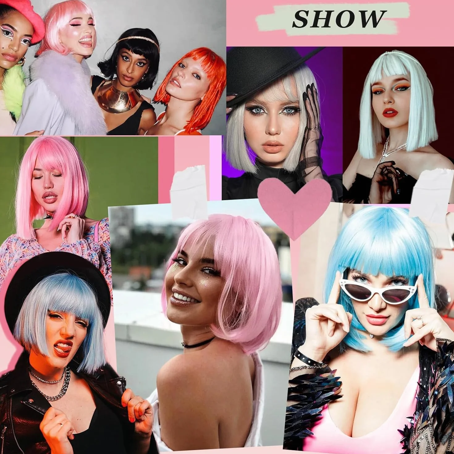 Creamily Peluca Bob Pastel con Flequillo 25 cm Marrón Sintética para Mujer Cosplay