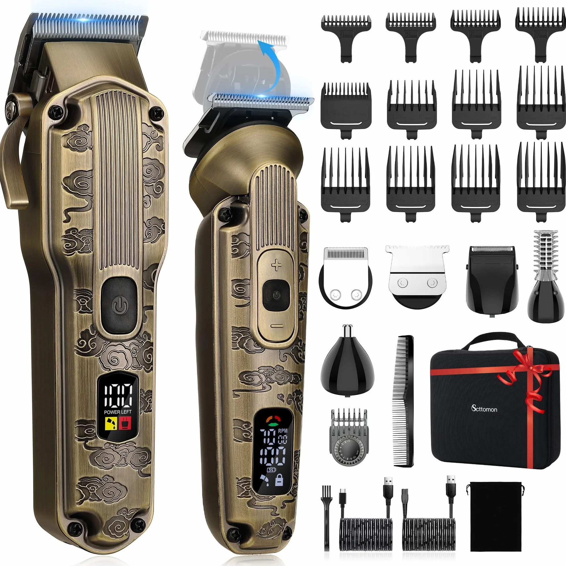 Scttomon Maquinilla de Cortar Pelo Profesional Inalámbrica, Kit de Corte y Afeitadora para Hombres (Bronce)