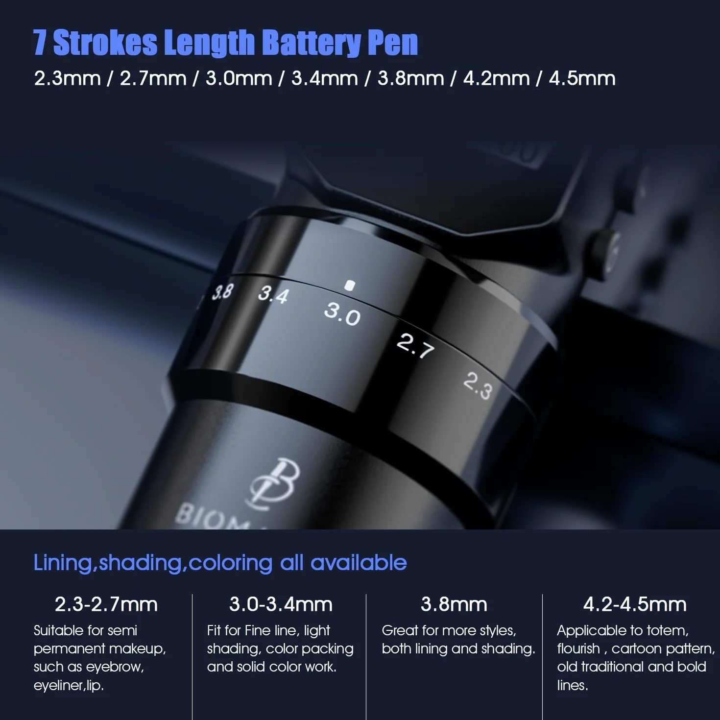 Biomaser Kit de Máquina Rotativa Inalámbrica Completo de Máquina con Batería de 2200mAh 20 Cartuchos de Agujas 7 Golpes Ajustables Máquina Digital Tipo Bolígrafo Máquina de Bolígrafo LED Inalámbrica