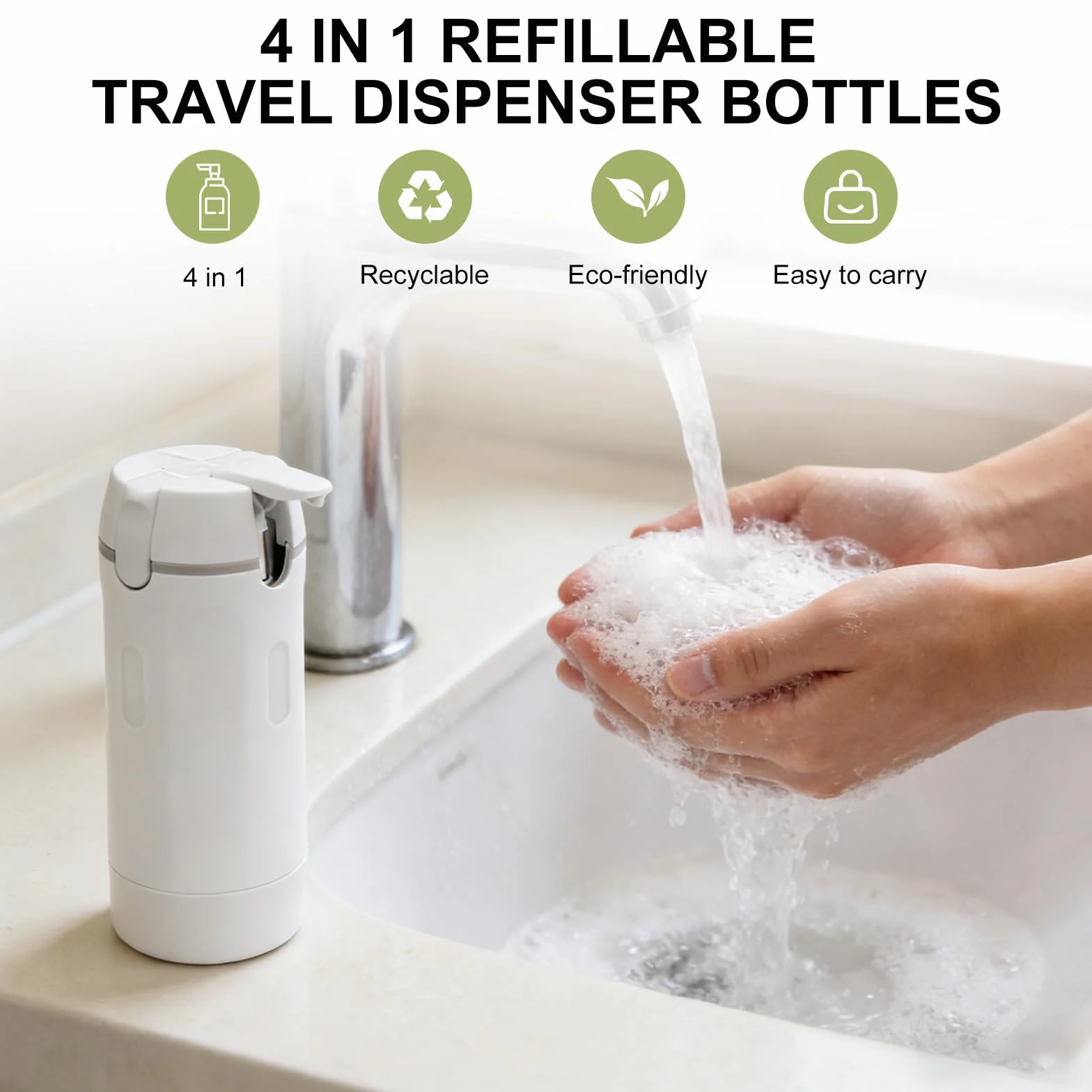 4 en 1 Dispensador de Viaje 30 ml Botellas Recargables Antifugas con Estuche