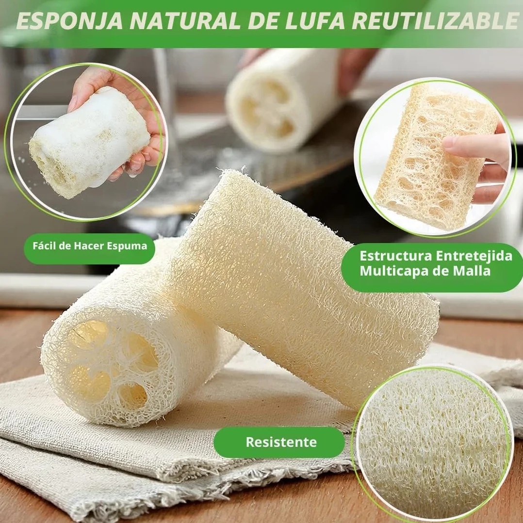 Esponjas Naturales Luffa Scrubber Exfoliante para Baño y Cocina 6 Piezas