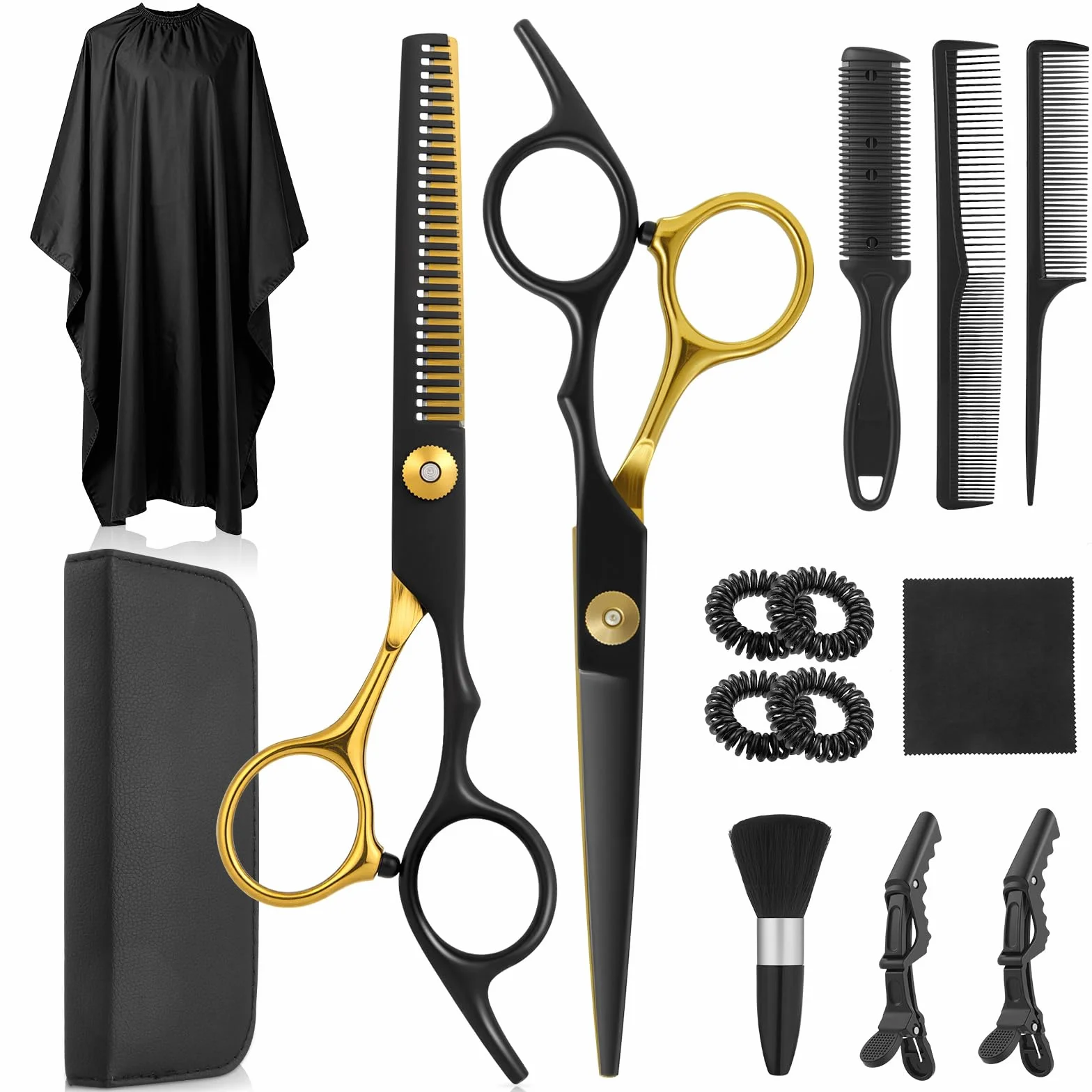 Lictin 15 en 1 Kit 6.7" Tijeras de Peluquería Profesional Acero Inoxidable con Peine, Tijeras Entresacar, Bolso de Cuero, Negro y Dorado
