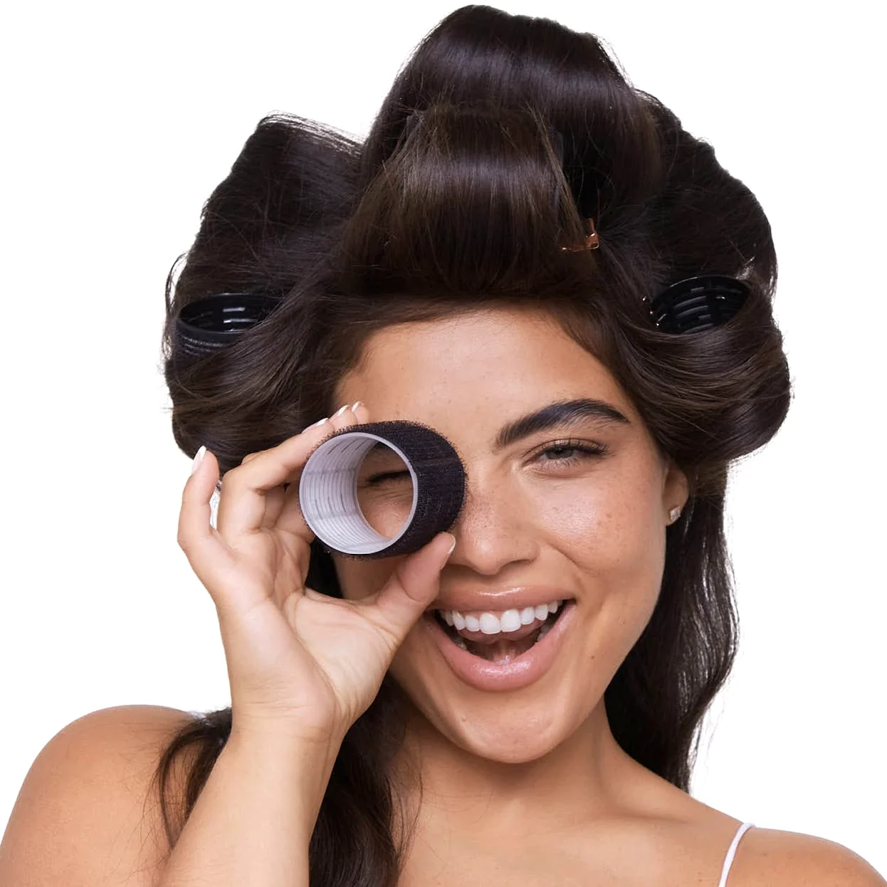 Kitsch Rodillos de pelo de cerámica, rodillos térmicos de autoagarre, rizadores de pelo, paquete variado, 8 unidades (negro)