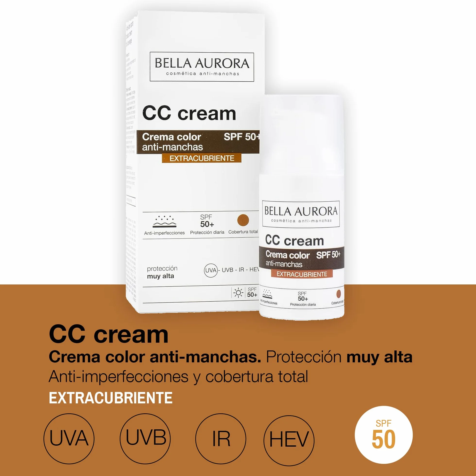 BELLA AURORA CC Cream Antimanchas Extracubriente SPF50+ 30 ml Protector Solar Facial