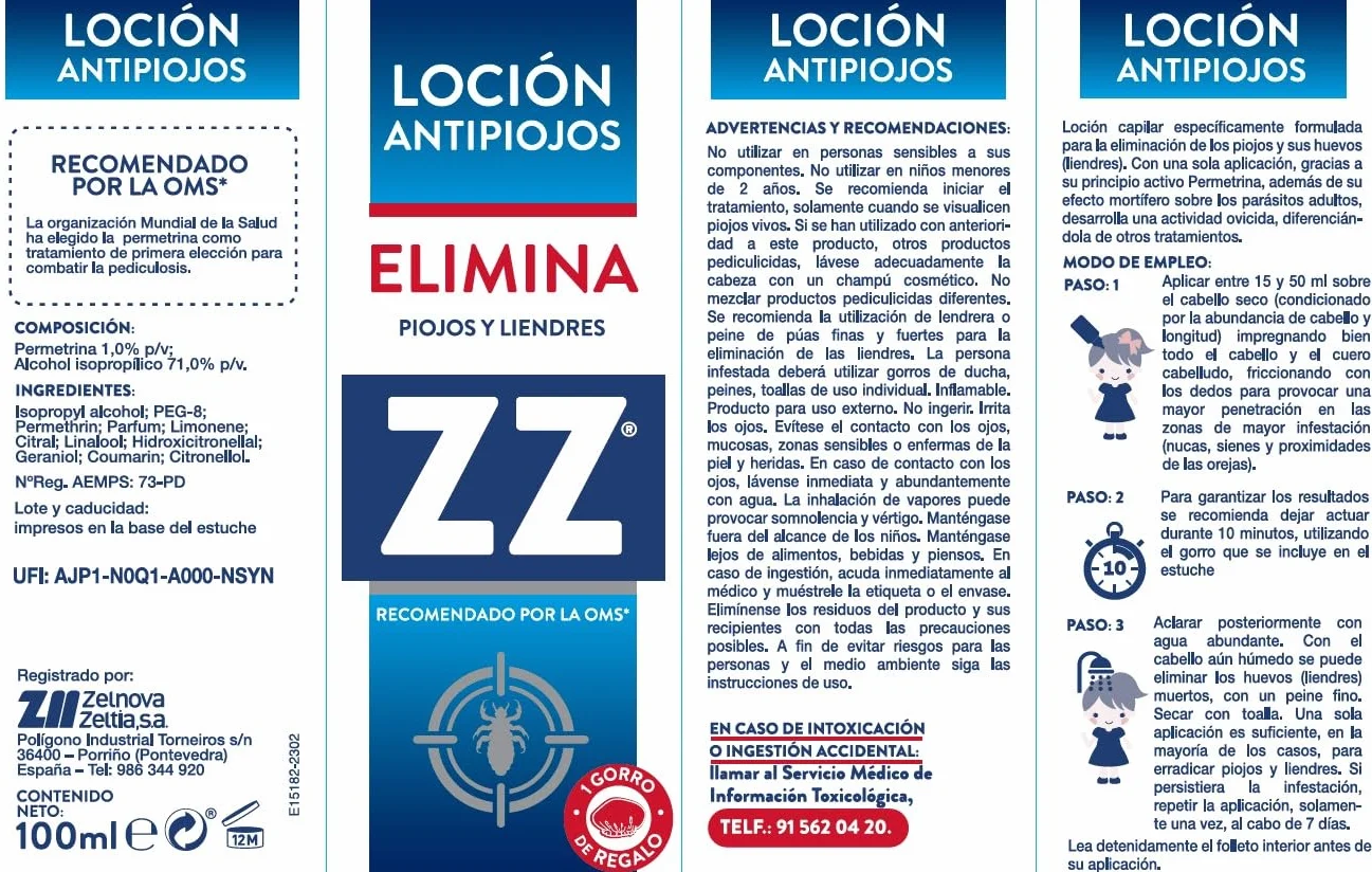 Loción Capilar Antipiojos con Permetrina 100 ml Tratamiento Integral