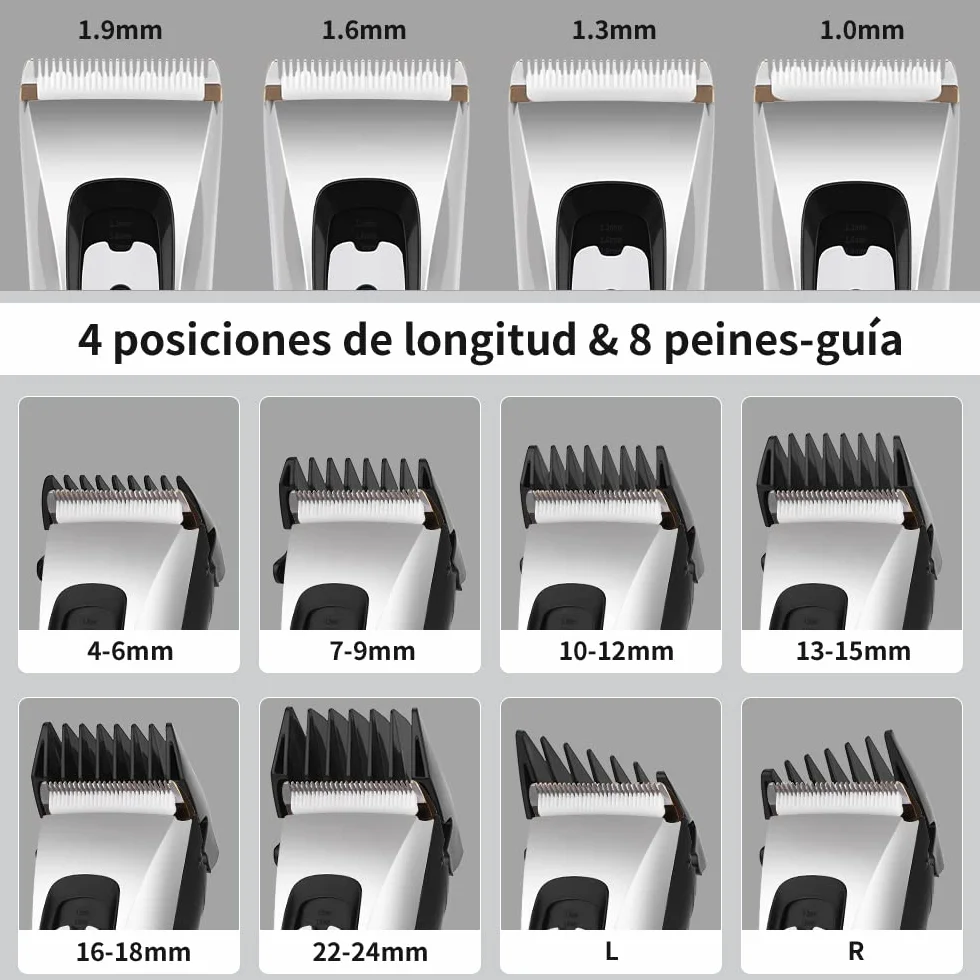 Cortapelos Inalámbrico Hombre, Máquina Cortar Pelo Profesional, Cuchilla Cerámica Titanio Ajustable, 8 Peines, 150 min Autonomía