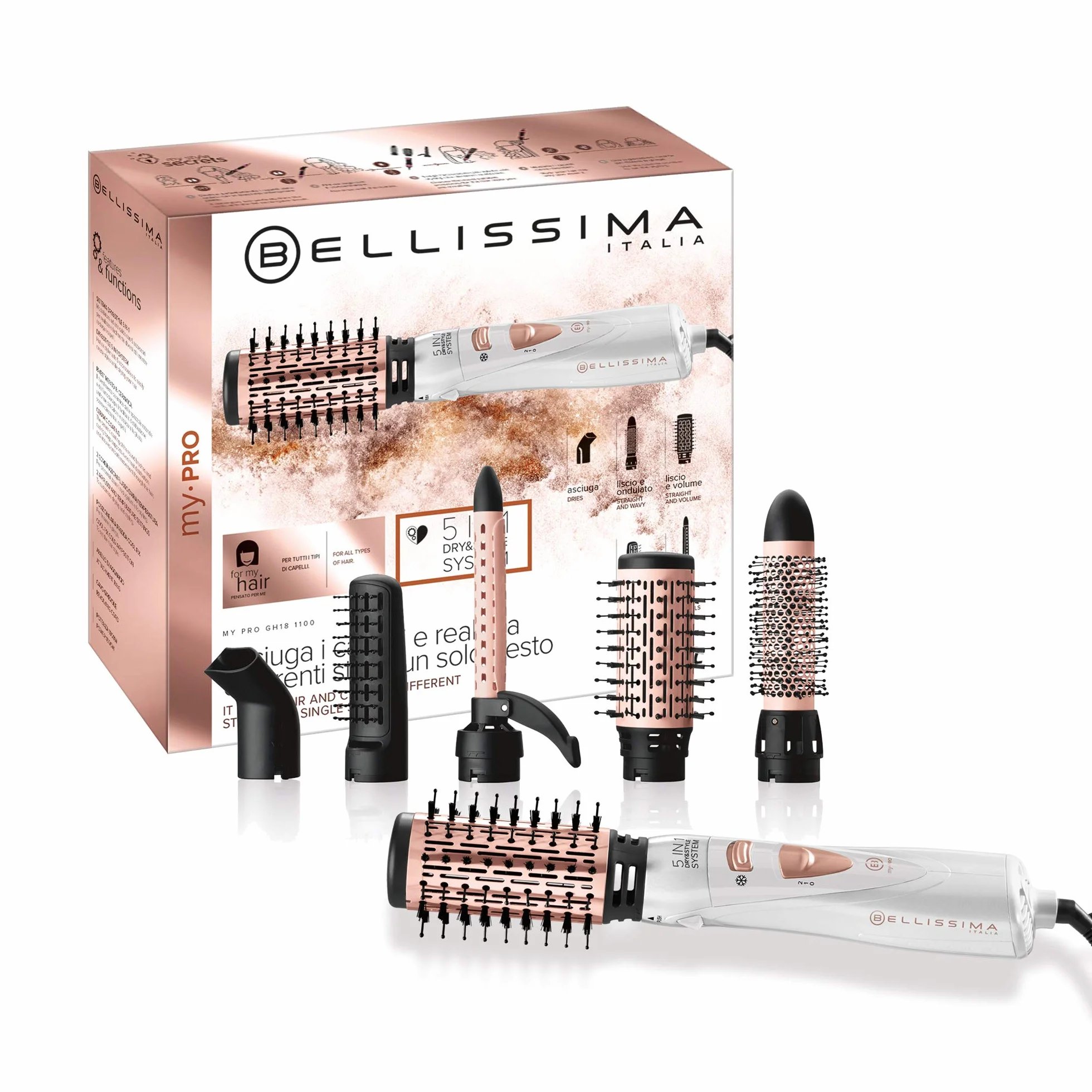Bellissima Imetec My Pro GH18 1100 Cepillo moldeador de aire 1000 W cerámica 5 accesorios blanco