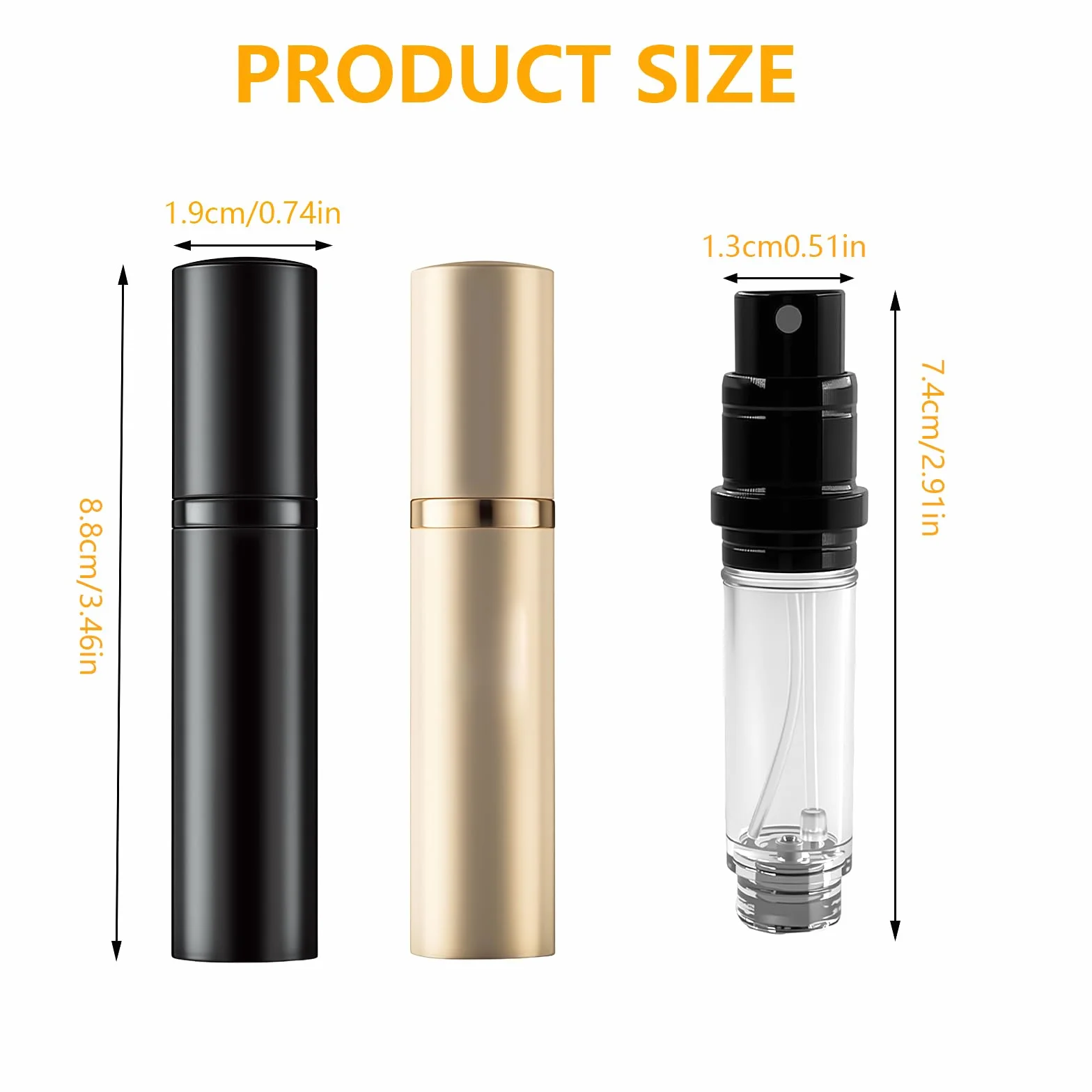 Atomizador Perfume Recargable 5ml sin Fugas, Mini Pulverizador Portátil para Viaje (Negro + Dorado)