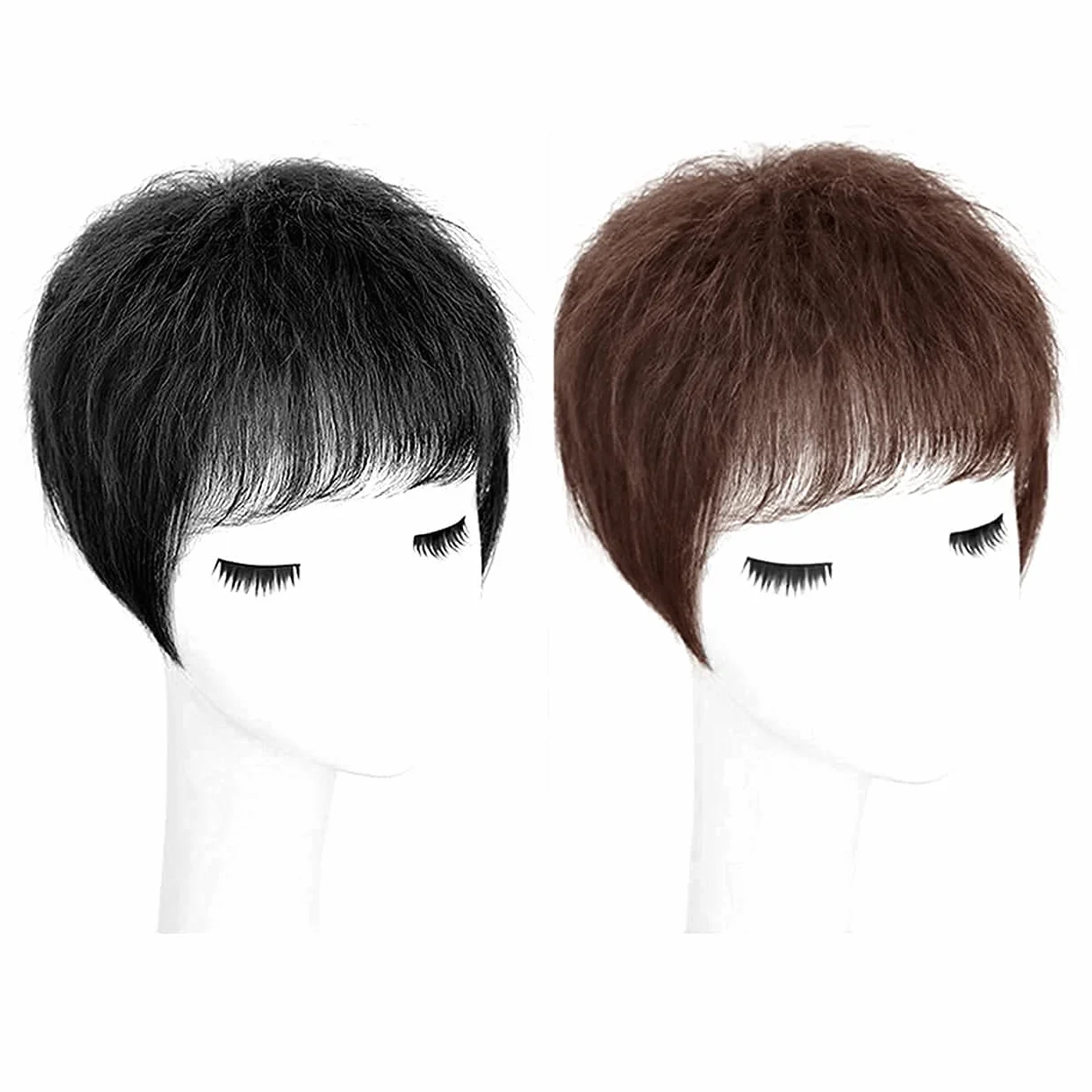 Peluca de cabello humano lacio tipo afro, 15 x 16 cm, color negro, densidad del 130 %, longitud de 15 cm, cobertura media de corona, fijación de clips, línea capilar invisible natural