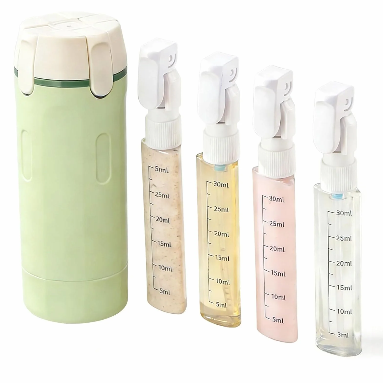 Dispensador 4 en 1 Viaje, Botes Viaje Rellenables,Botellas Dispensadoras de Viaje Recargables 4 en 1 dispensador portátil, Botella de Viaje para champú, loción, Crema acondicionadora para