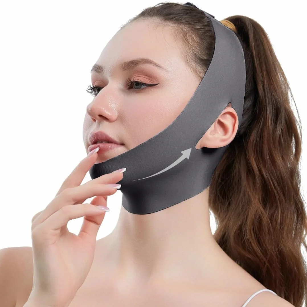 Maschera lifting doppio mento fascia post lifting viso collo contorno viso a V rassodamento grigio