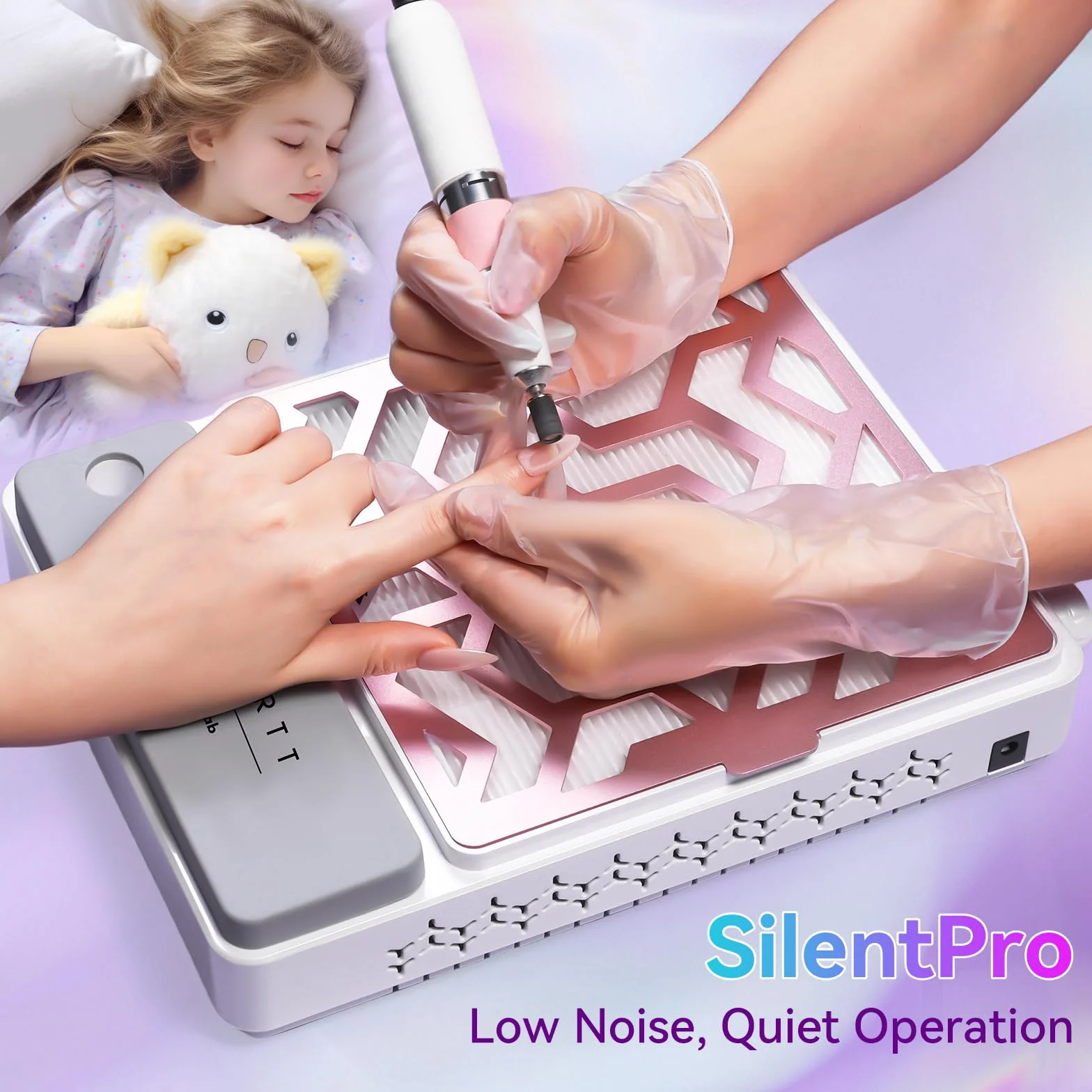 Makartt DUSTINA - Colector de polvo portátil recargable ultrafino con pantalla digital, reposamuñecas de silicona y filtro reutilizable para pulido de gel acrílico Nail Tech | DUSTINA - Reposamuñecas de silicona con pantalla digital y filtro reutilizable