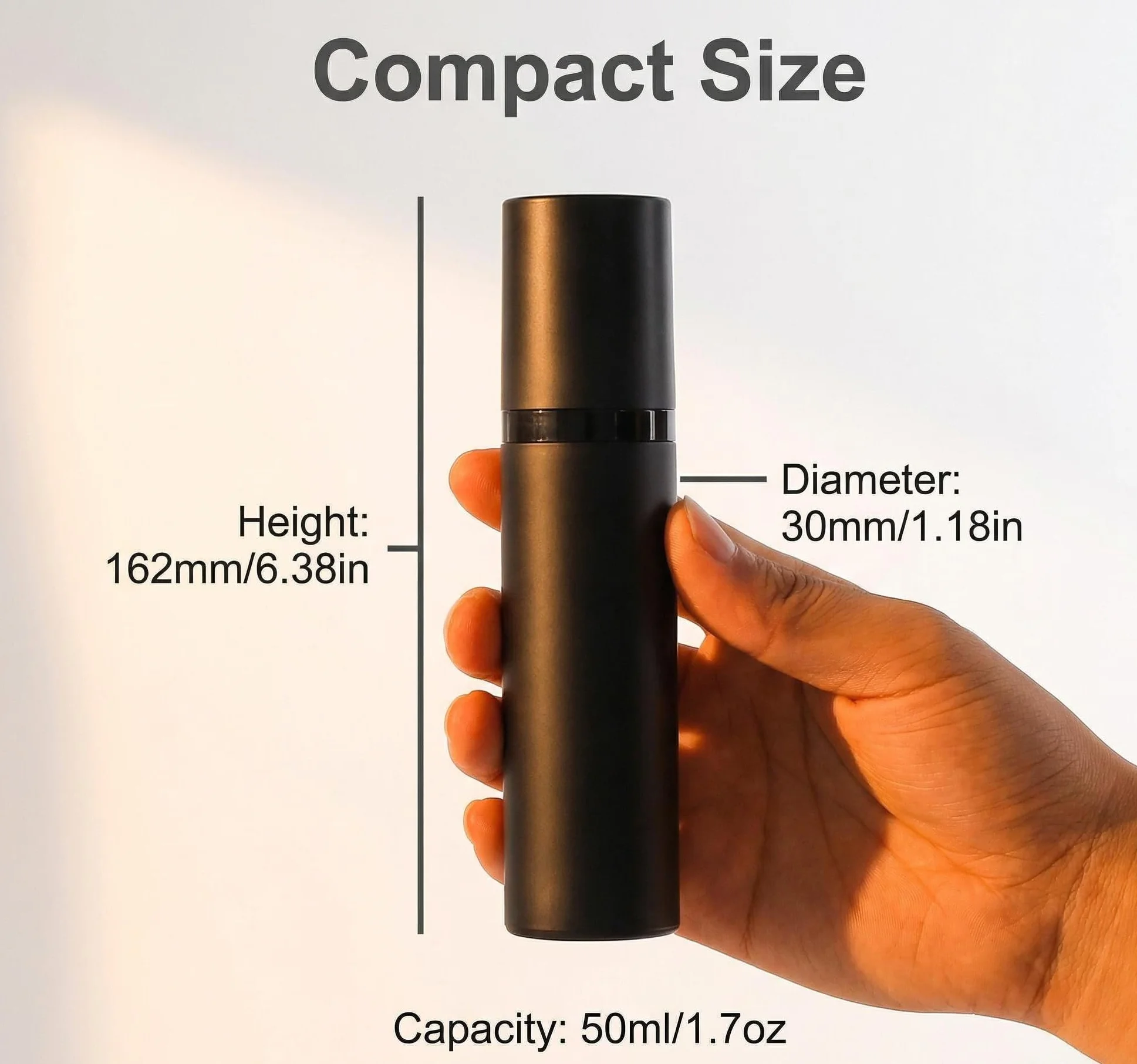 Upstore 3 botellas de plástico negro sin aire 50 ml, dispensadores de bomba loción al vacío, contenedores cosméticos recargables para base, crema, aceite esencial, suero