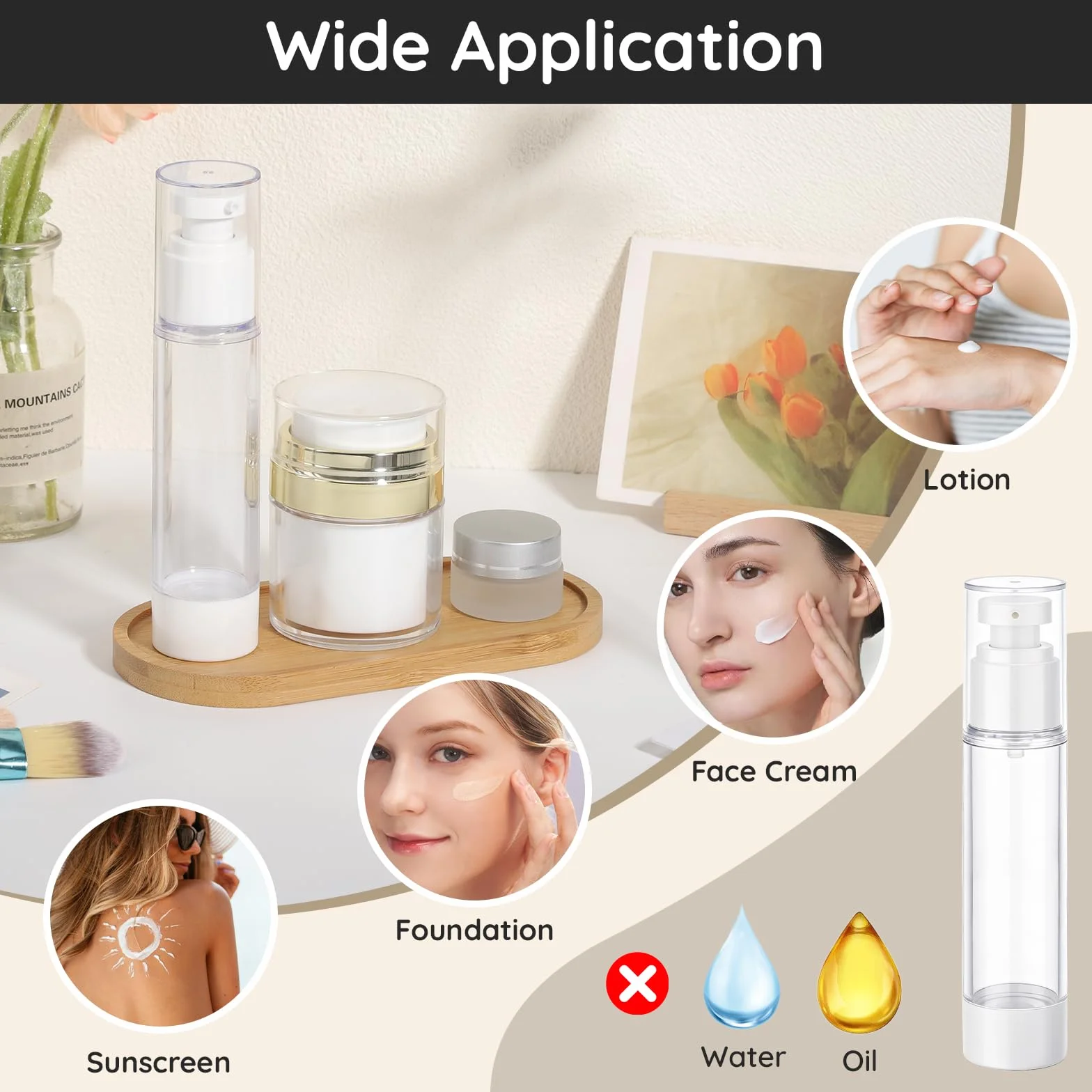 Segbeauty Dispensador de Crema Facial, 2 Piezas 30g Tarro de Crema Airless, 6 Piezas Botellas de Loción al Vacío in 15ml 30ml 50ml, y 2 Piezas 5g Tarros Cosméticos para Viaje