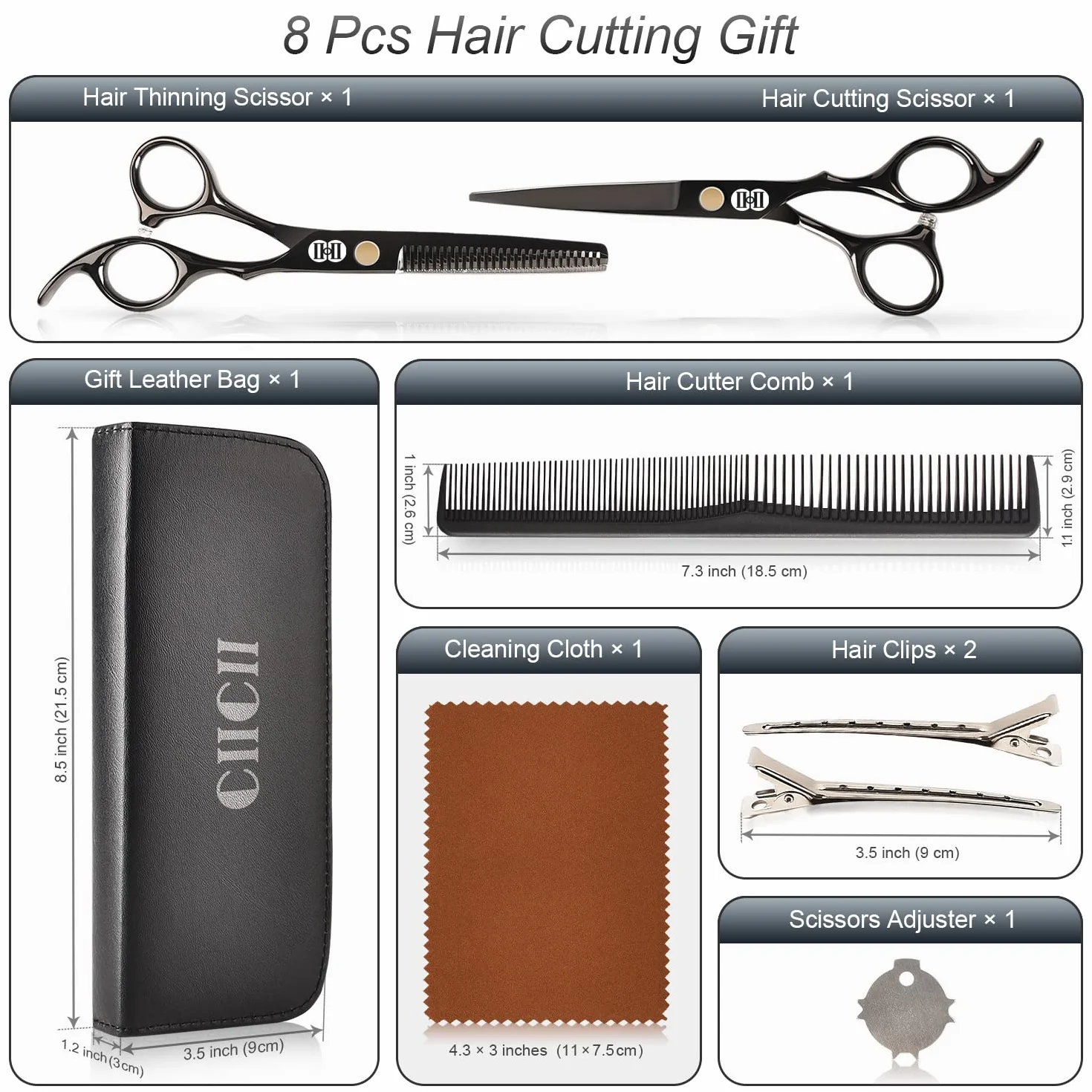 CIICII Tijeras Peluqueria Profesional 8 Piezas para Corte de Pelo