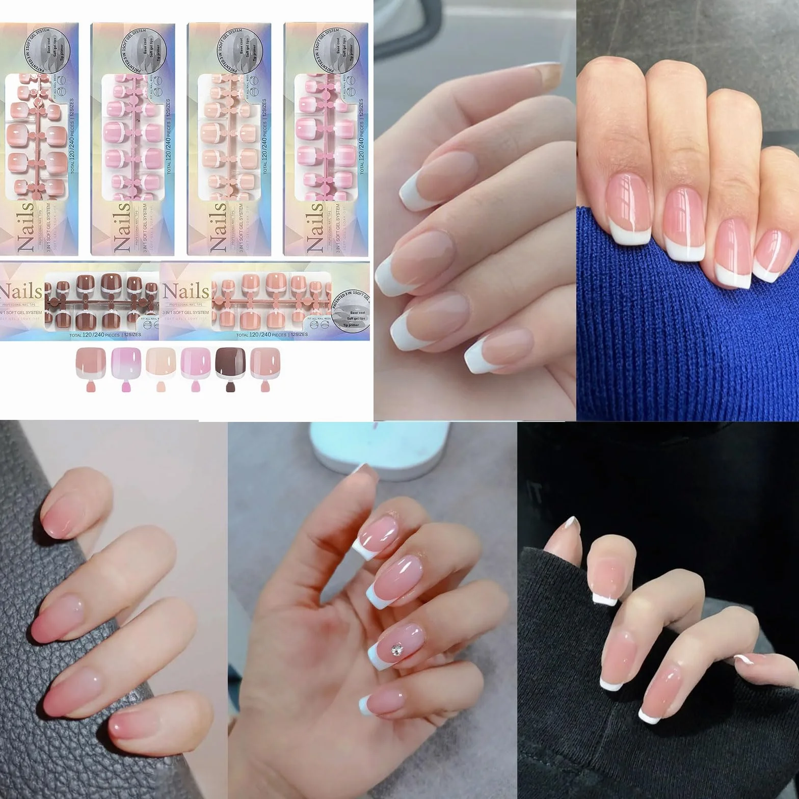 Juego profesional de uñas con herramientas, tiras de punta francesa, dije de flores 3D y calcomanías decorativas para uñas