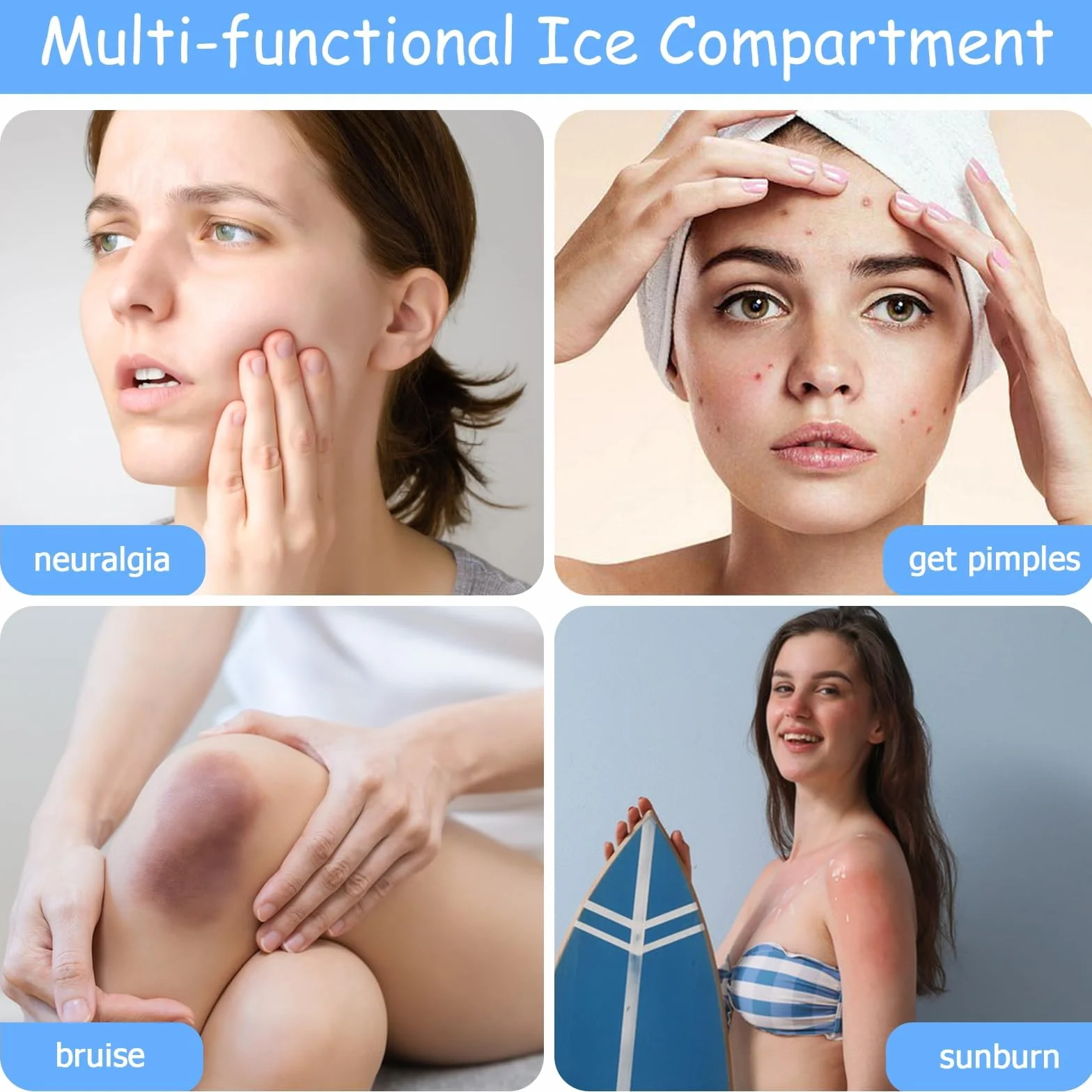 Rodillo Masaje Facial Hielo Ice Roller Facial 3 Piezas Desinflamación Refrescante Calmante