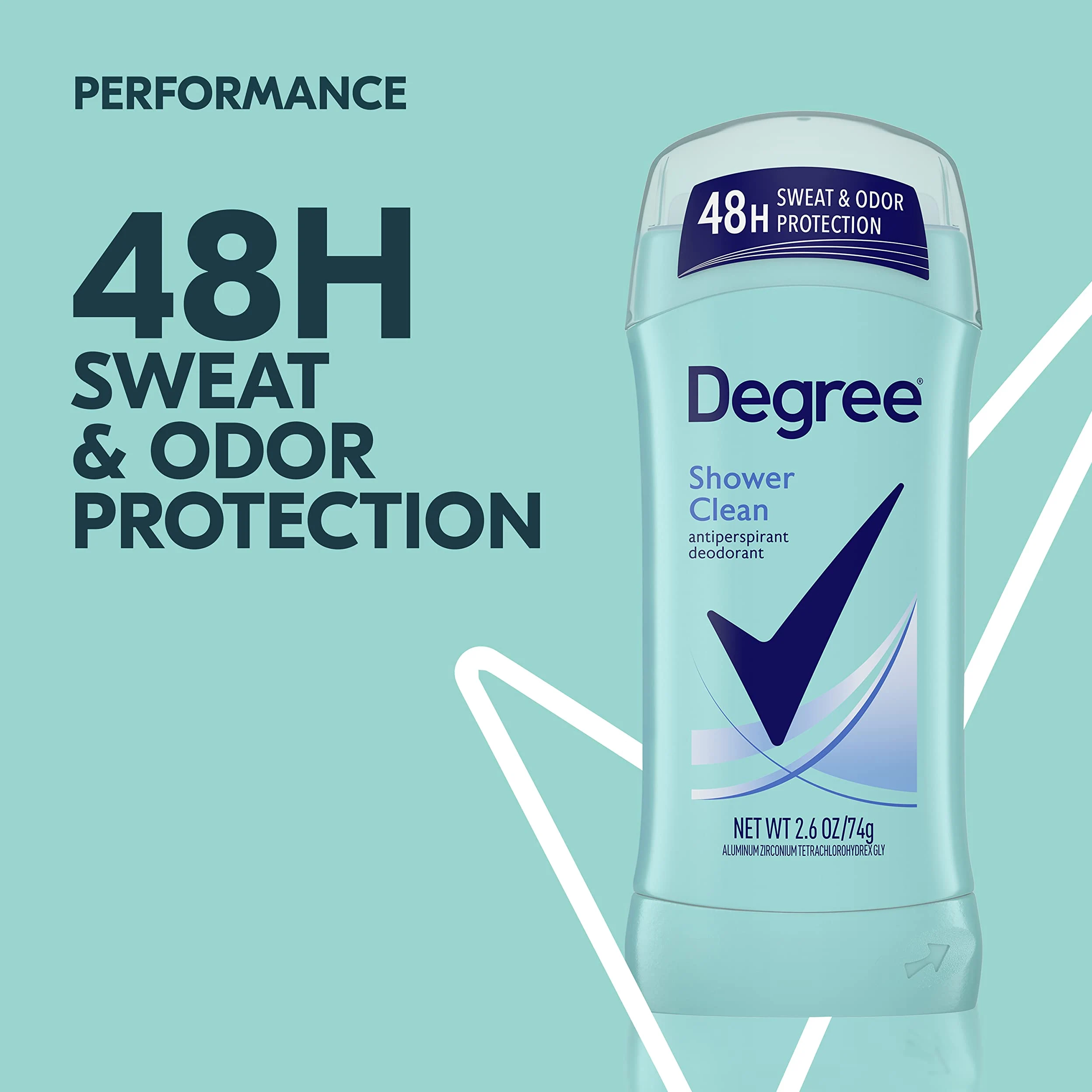 Degree - Desodorante de 2.6oz (77ml) para mujer, aroma limpio como una ducha (6 unidades)
