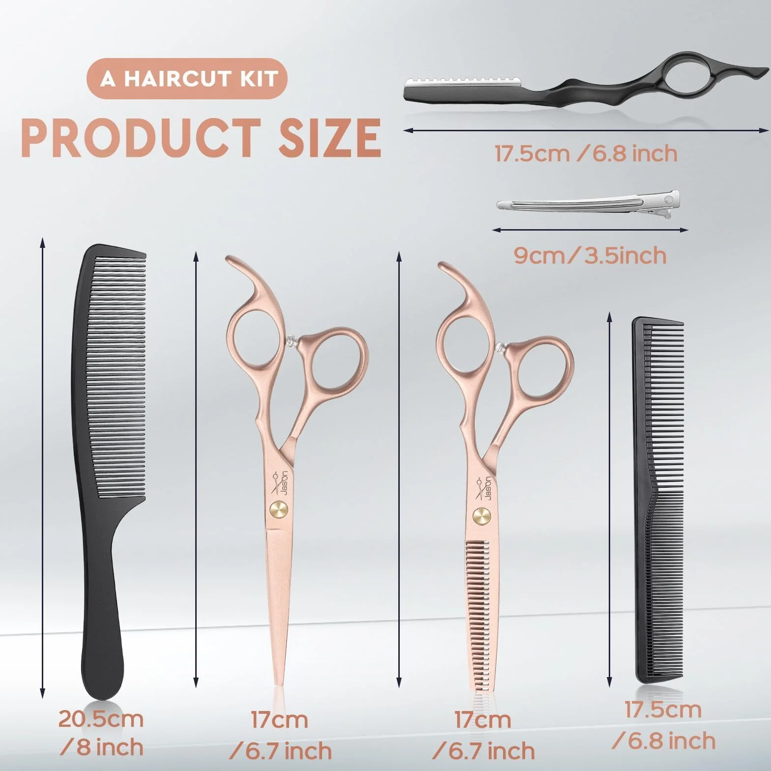 JASON Tijeras de Peluquería Profesional - Juego de Tijeras para el cabello & Effiliation 6.5" Oro rosa