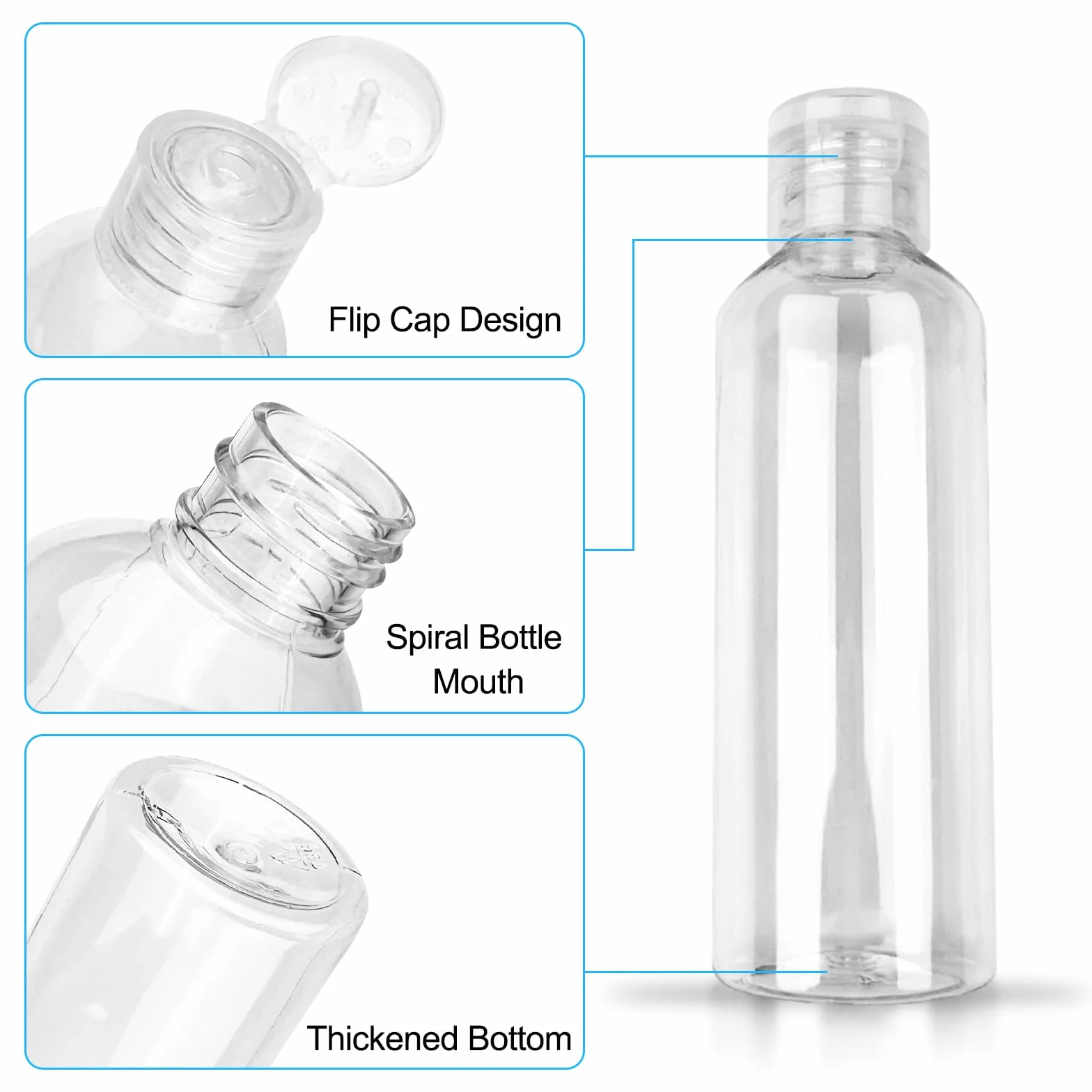 Botes Viaje Rellenables 100ml 10 Piezas, Botellas Avion Plastico con Embudos, Envases Transparentes para Gel Champu Locion