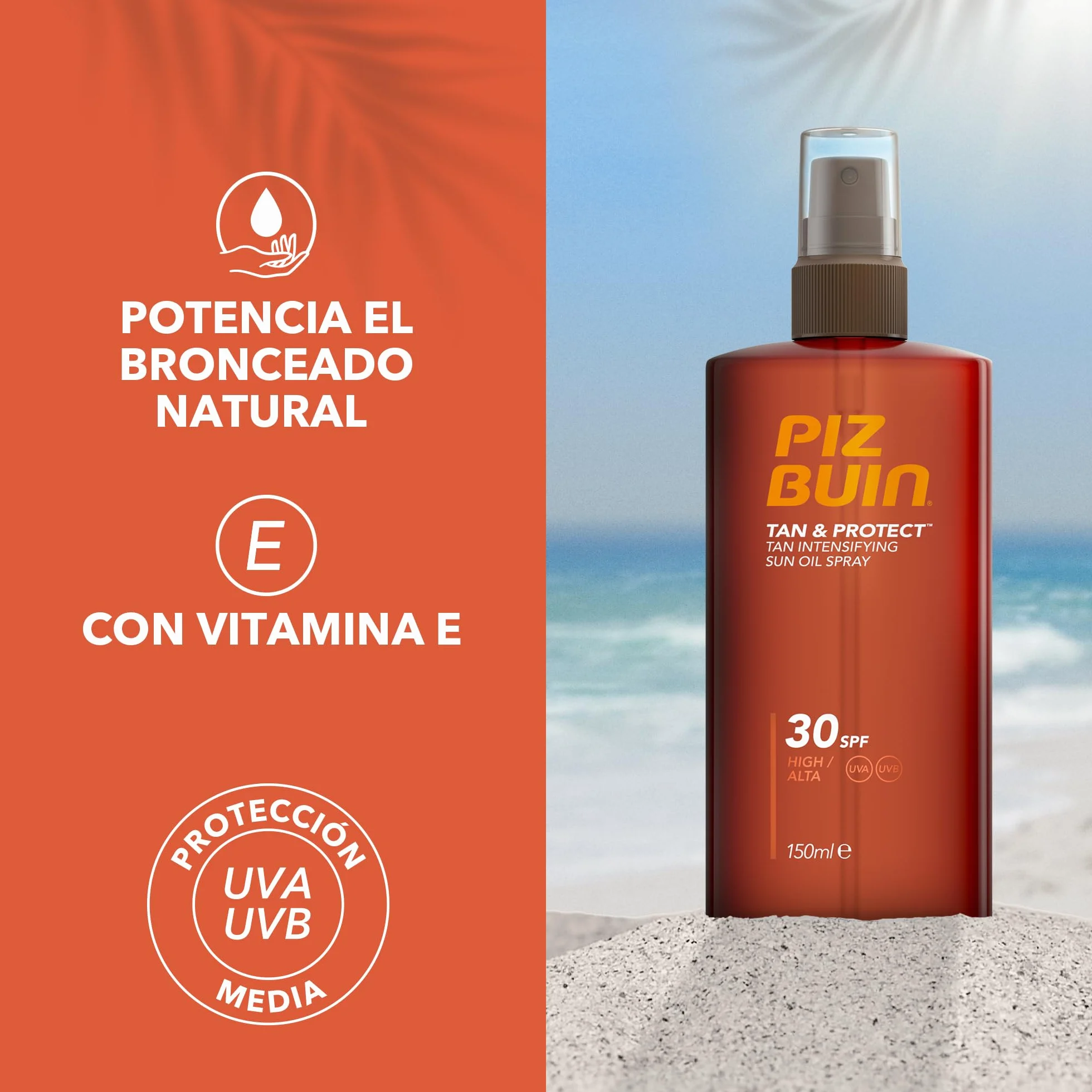 Piz Buin Tan & Protect Aceite Bronceador en Spray SPF 30 150 ml Protector Solar UVA/UVB Bronceado Natural