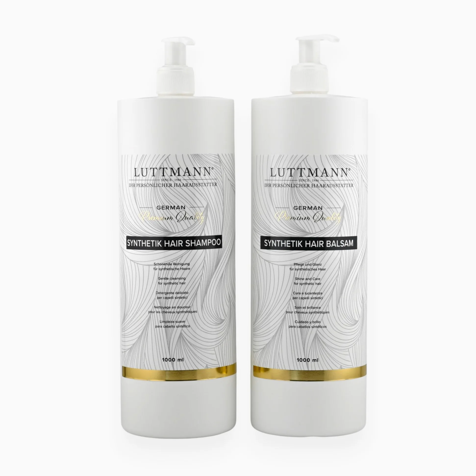 Juego de cuidado de pelo sintético para pelucas, champú y bálsamo, 1000 ml, limpieza suave para cabello sintético, especialmente para postizos y pelucas