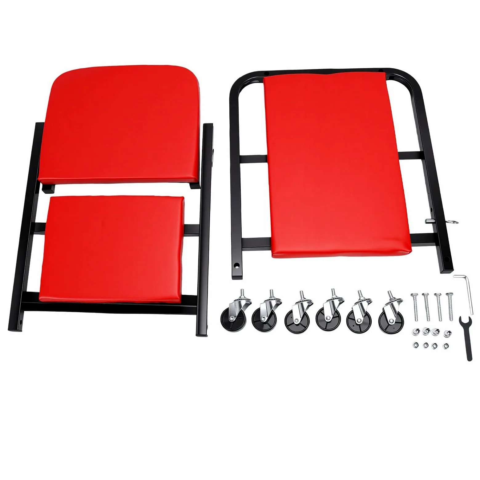Tbest Camilla Rodante Plegable para Mecánico, Asiento Rodante bajo Perfil 3 en 1 con 6 Ruedas Giratorias de 360 Grados for Reparaciones de Coches en Garaje (Rojo)