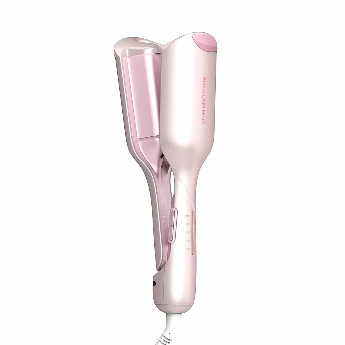 SHEGLAM Rizador Doble Barril Rosa - Ondas Beach Waves, 5 Temperaturas, Anti-Quemaduras, Doble Voltaje (25mm)