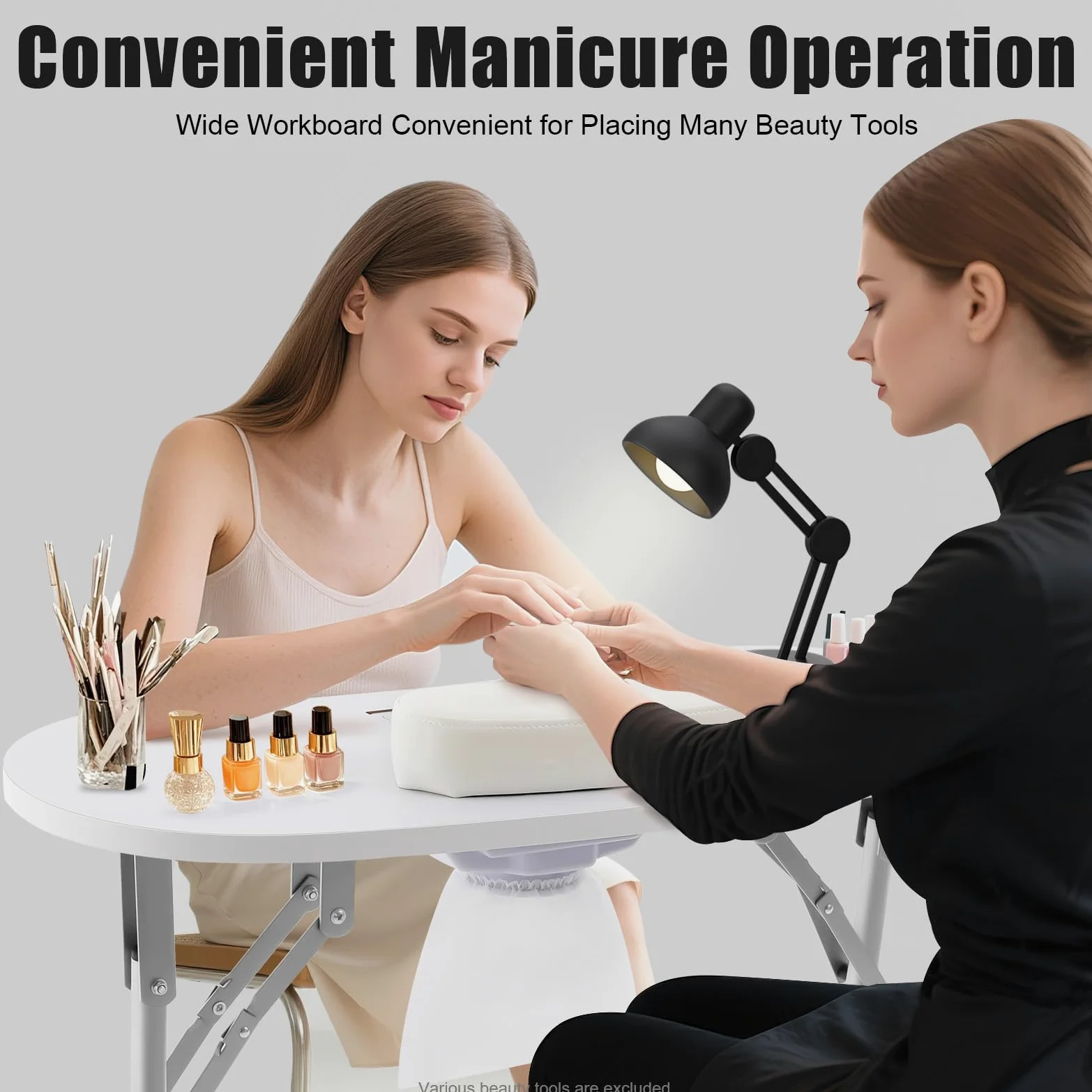 Mesa de manicura profesional con aspiradora, mesa plegable para el cuidado de uñas con filtro de polvo y ruedas, gran superficie de trabajo 90 x 40 cm, para estudio y hogar, color blanco moderno