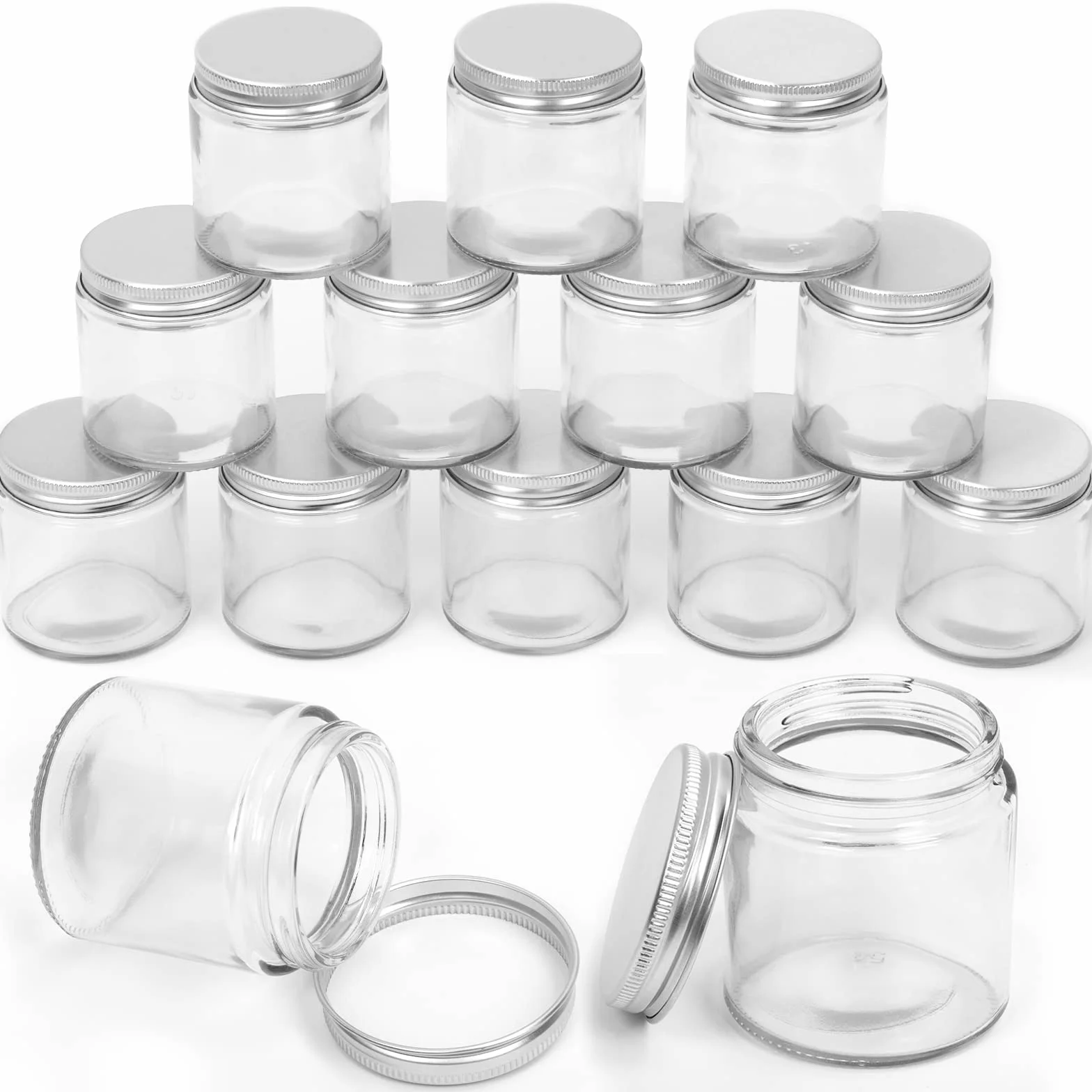 Frascos de vidrio transparente 120 ml con tapa plateada para cosméticos
