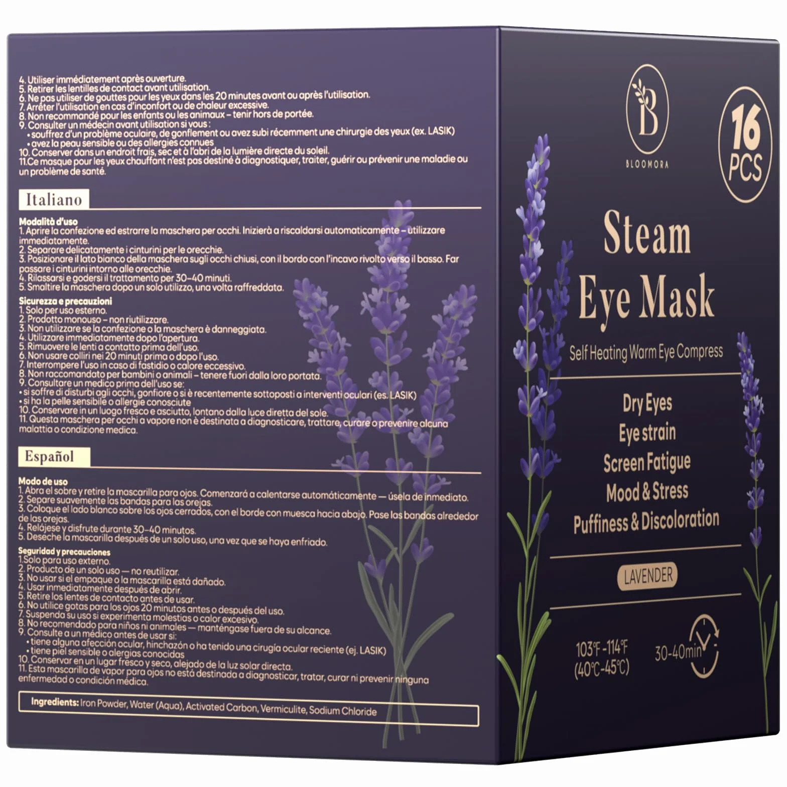 Antifaz Ojos Secos con Lavanda, Máscara Caliente Vapor Desechable para Dormir y Viajar