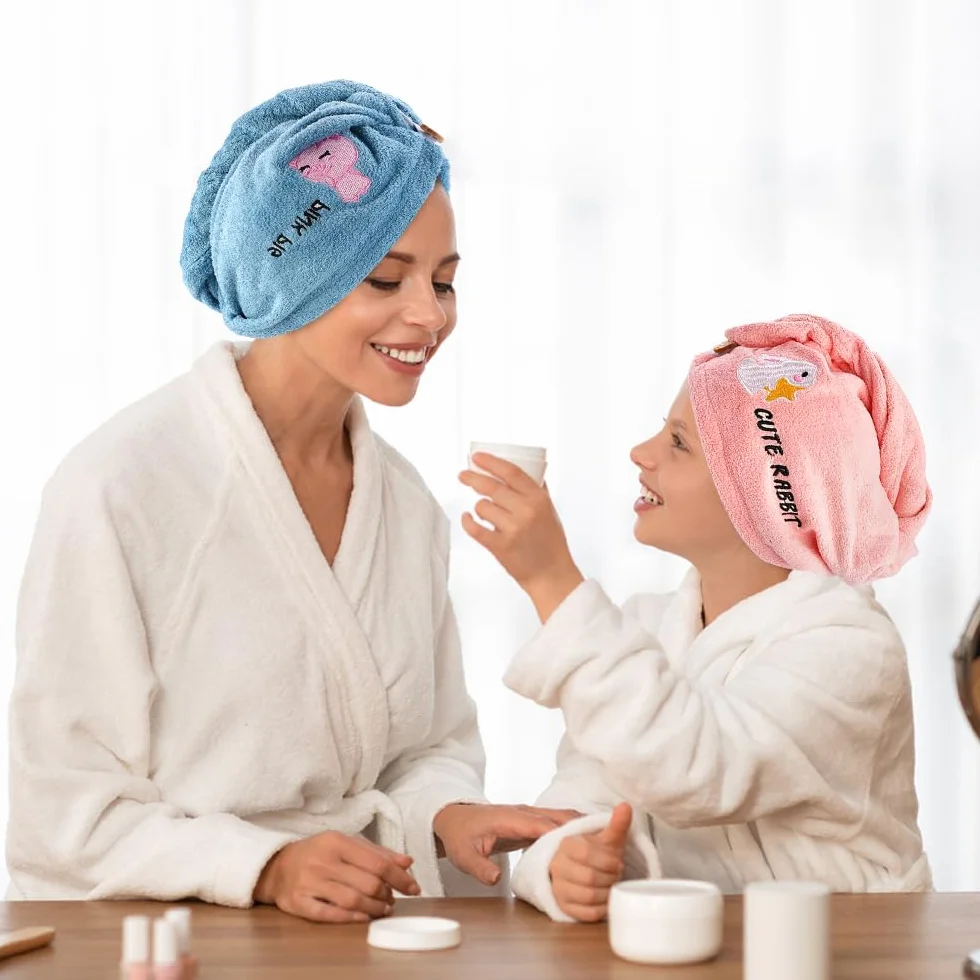 Toalla Microfibra Pelo Superabsorbente Secado Rápido 65x25 cm Turbante con Botones Anti Frizz Mujer