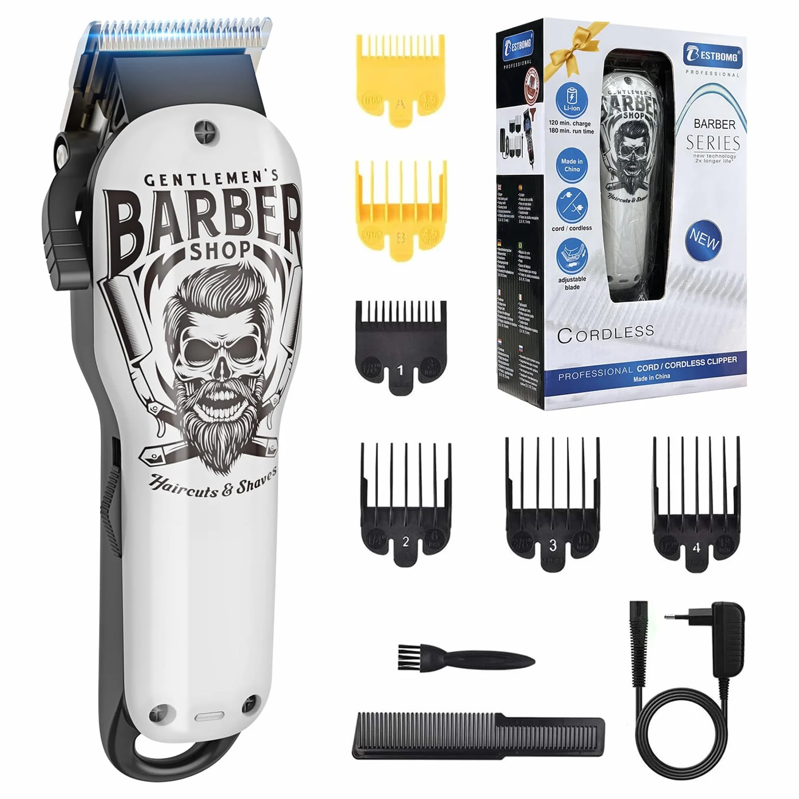 BESTBOMG Cortapelos Profesional Hombres, Máquina Cortar Pelo Titanio Cerámica, Cortadora Batería Litio 2000mAh