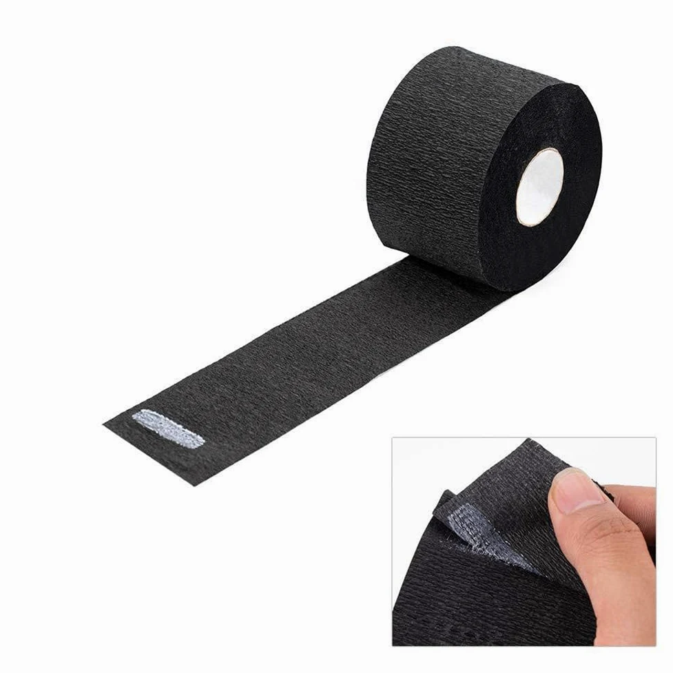 2 rollos de tiras de papel negro para el cuello, banda para el cuello de peluquería, tiras de papel para peinar, suministros de corte de pelo para salón de peluquería, tienda
