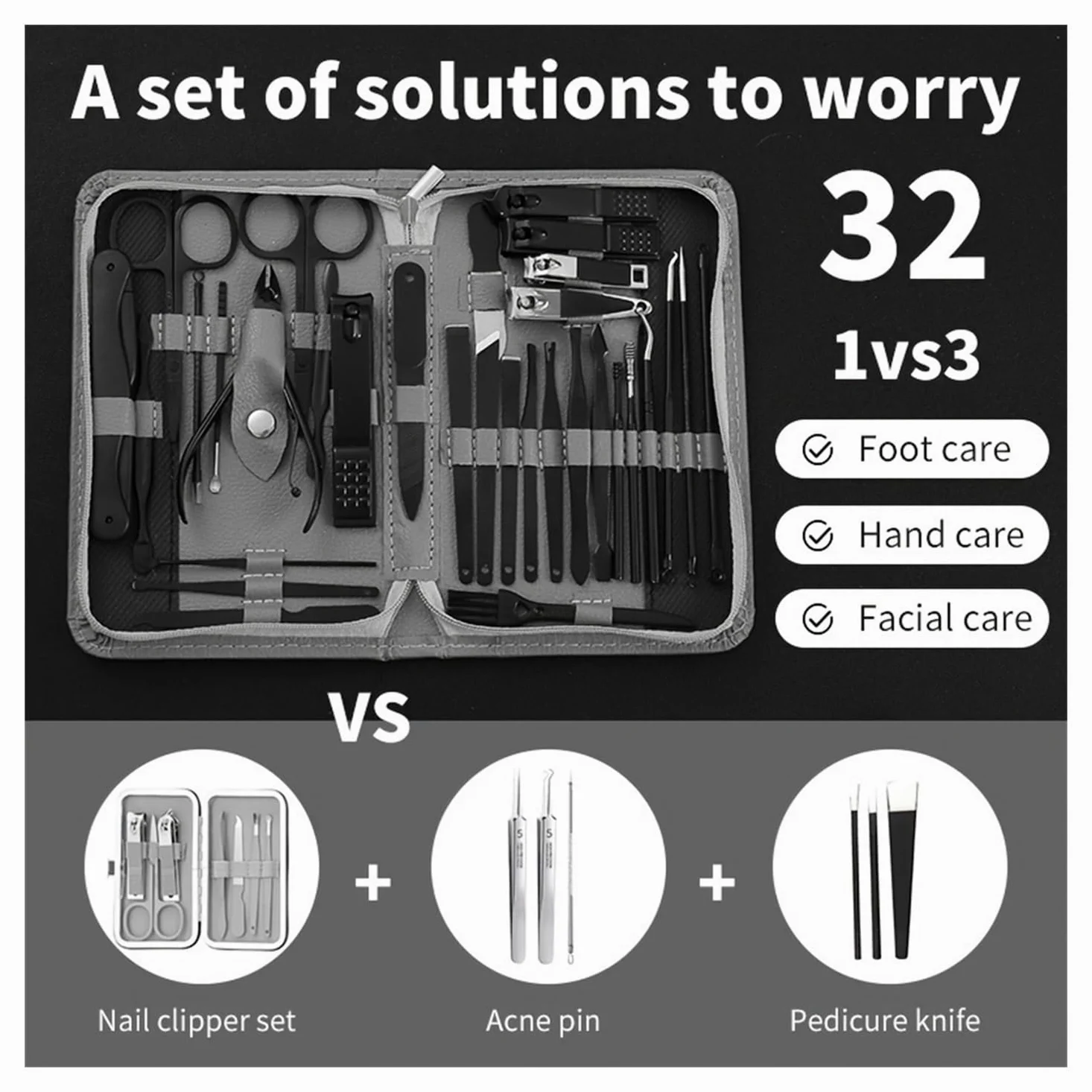 Cortaúñas, Kit de pedicura de 32 Piezas con cortaúñas de Borde cóncavo de Estilo Moderno y Herramientas de Aseo, Set de manicura de Acero Inoxidable para el Cuidado de Las uñas.