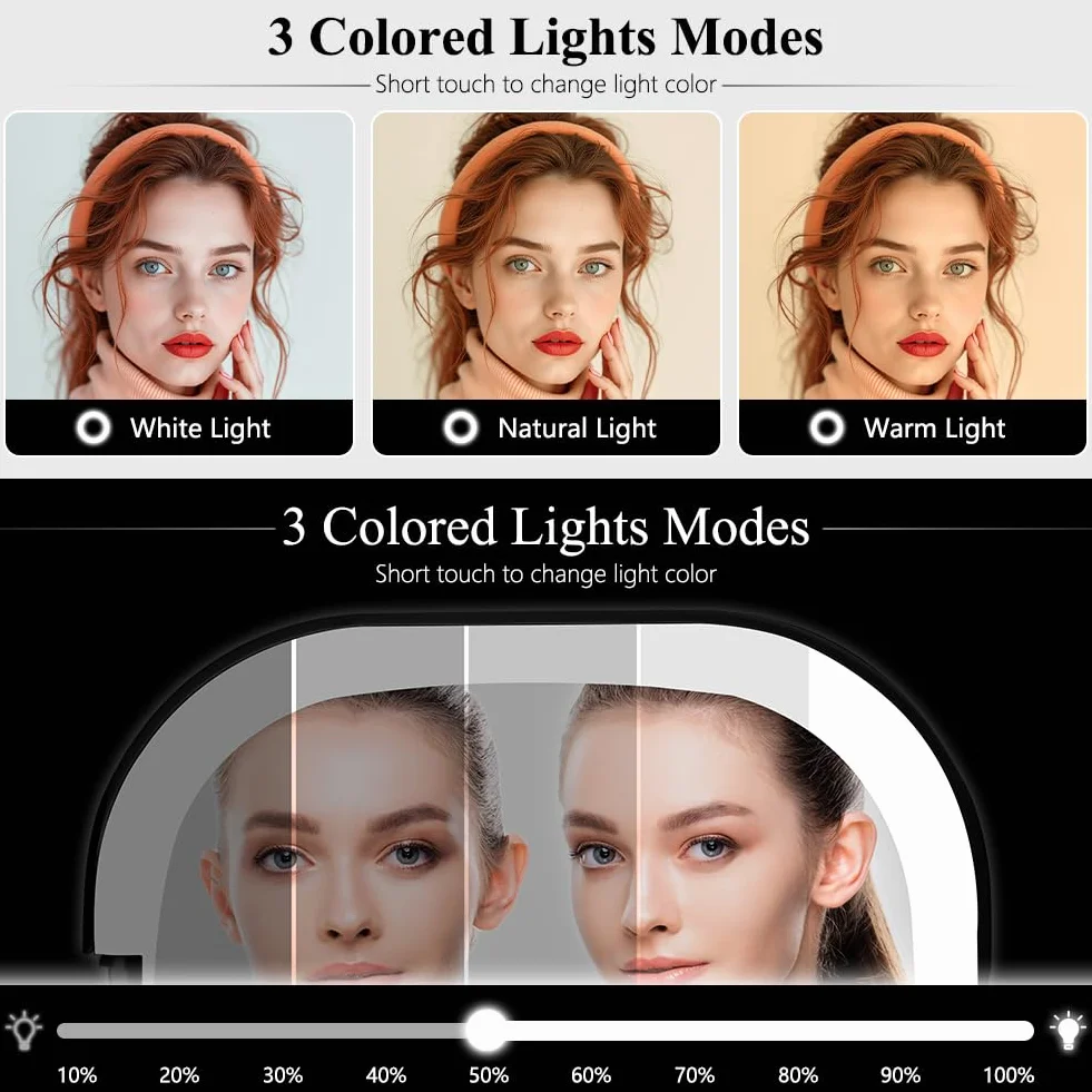 HOTUT Espejo de Maquillaje de Doble Cara 3X/1X Aumento Pequeño de Bolsillo Viaje Luz Regulable Negro