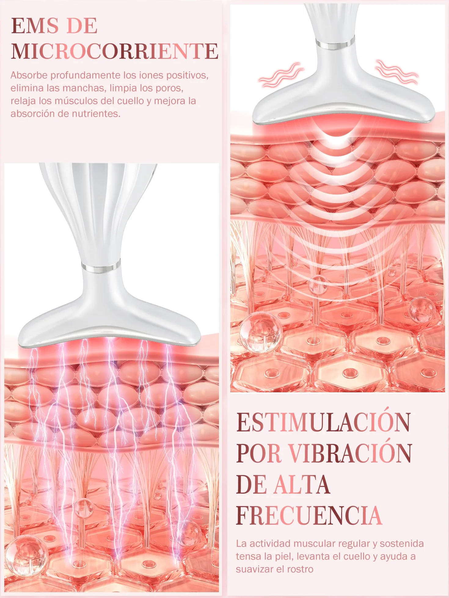 Masajeador Facial Antiarrugas Eléctrico con Calor 42°C Luz LED EMS para Cara y Cuello